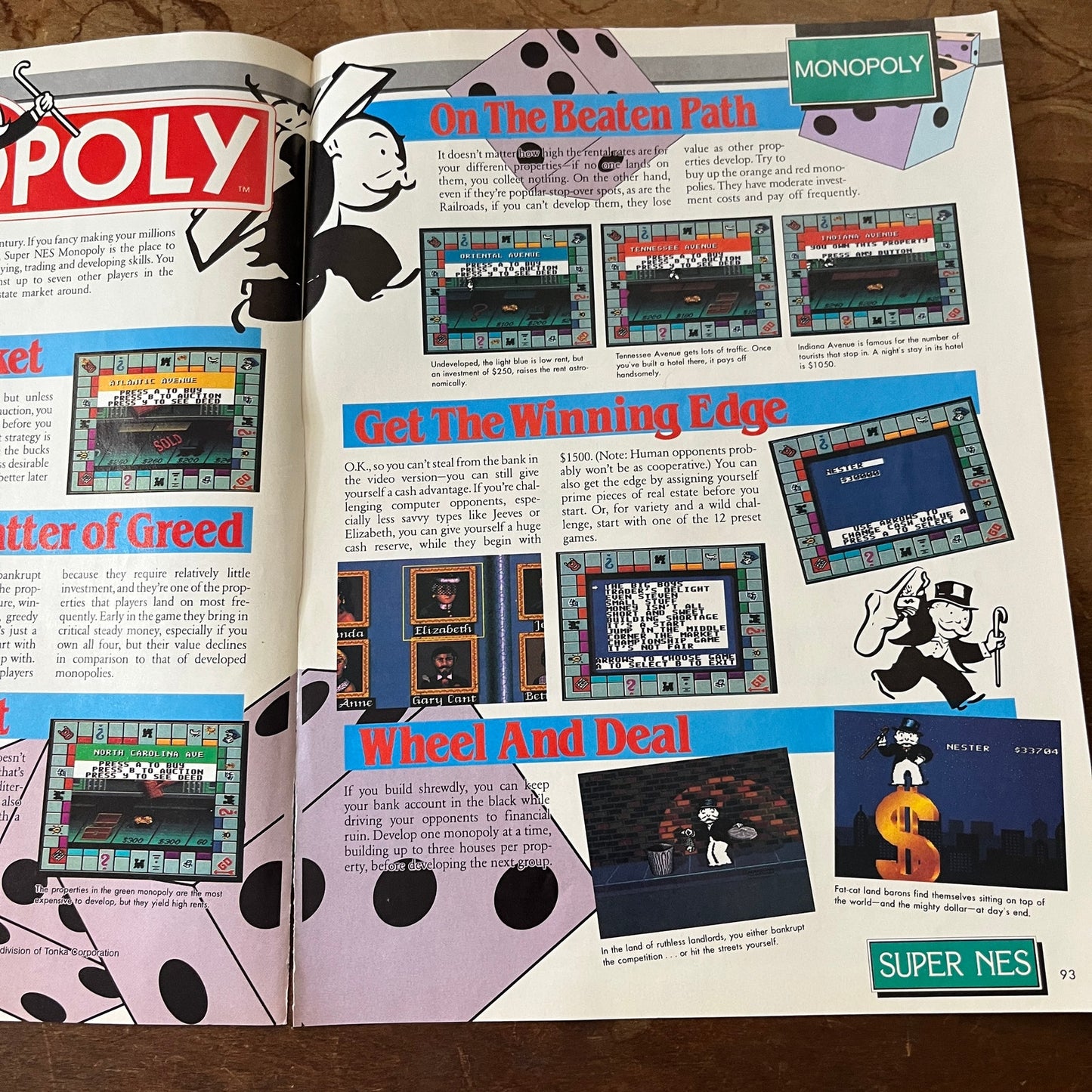 Monopoly Super NES 2 Page Strategy Guide 1992 Article AG1-12