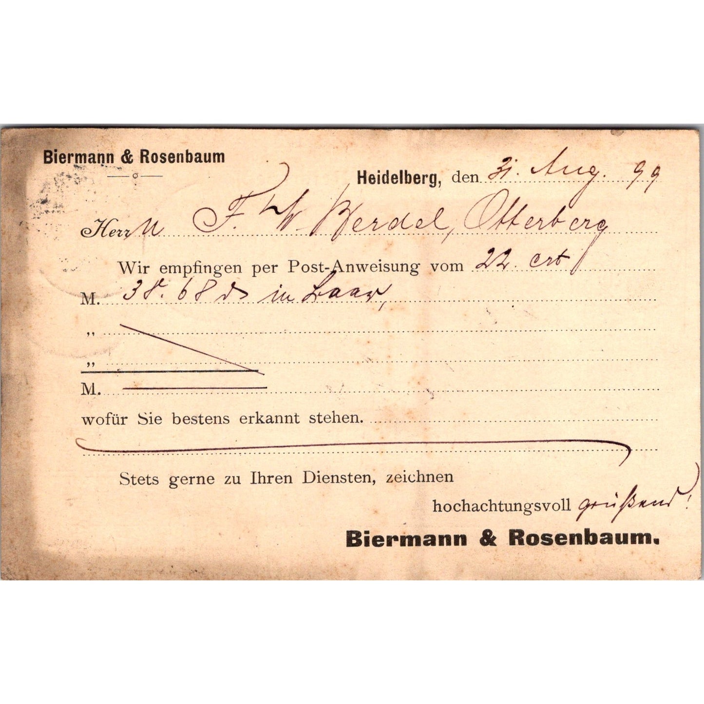 Bierman & Rosenbaum Heidelberg Otterburg 1899 German Reich Postcard P5-11
