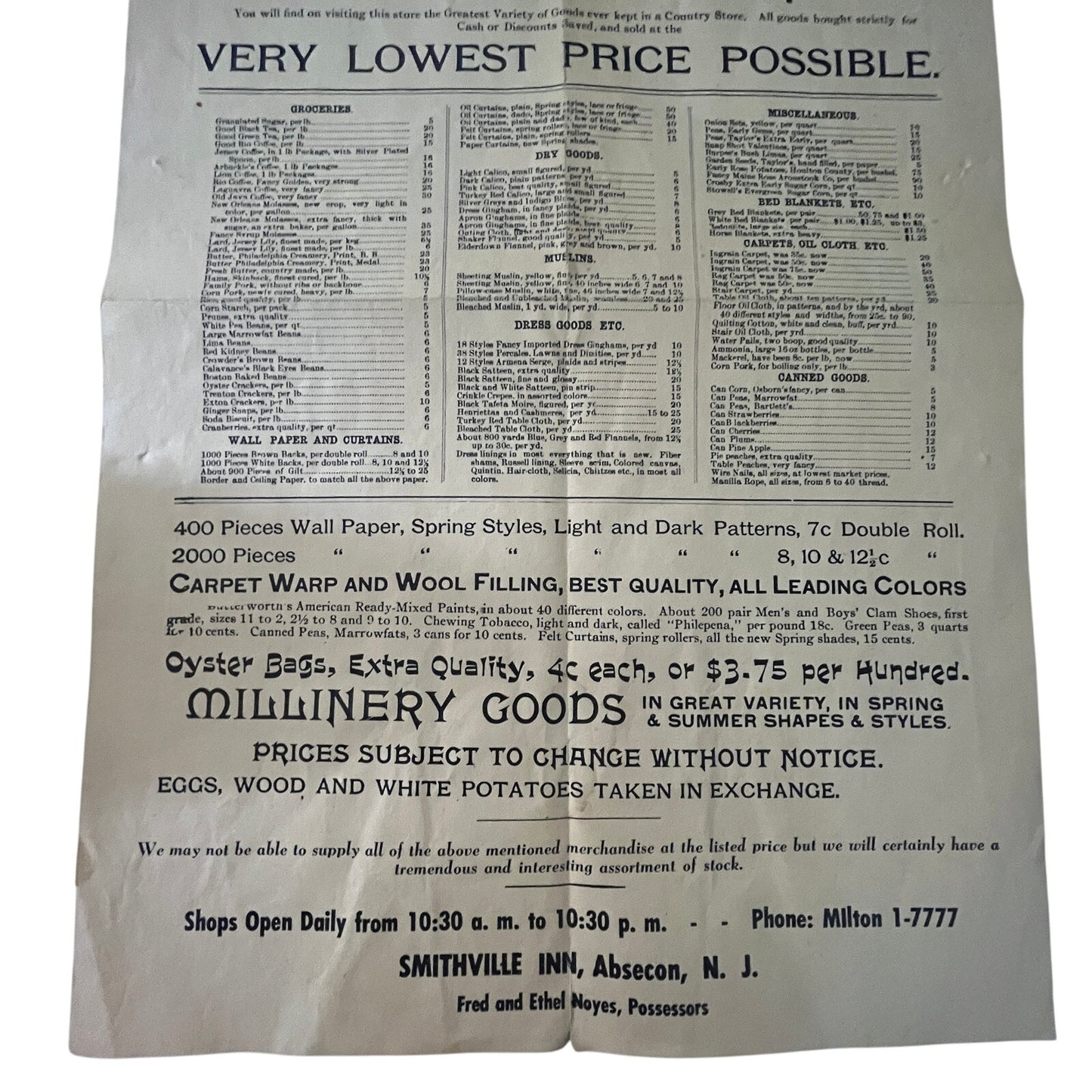 Mammoth Store at Smithville Absecon NJ McKinley Tariff Reform Broadside AJ1-1