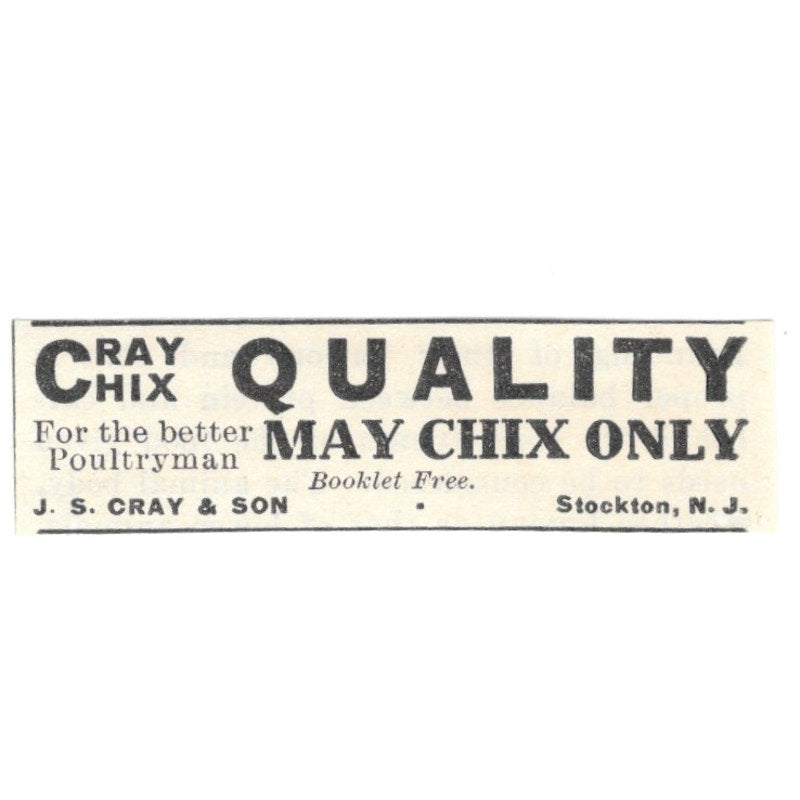 J.S. Cray & Son Chicks Stockton NJ 1924 Ad AG3-S8