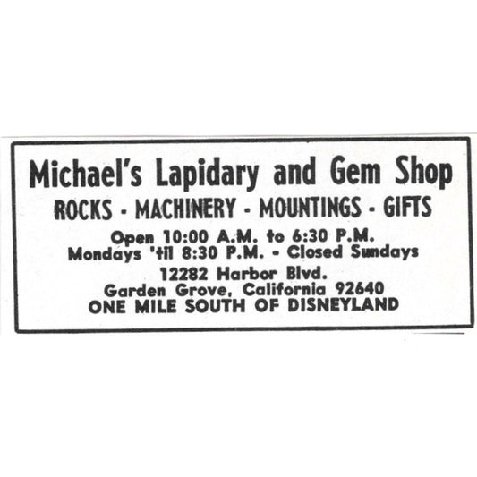 Michael's Lapidary and Gem Shop Garden Grove CA 1971 Magazine Ad AD8-O3