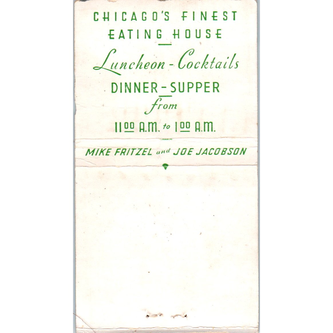 Fritzel's Restaurant Chicago Vintage Matchbook Cover SF4-Y7