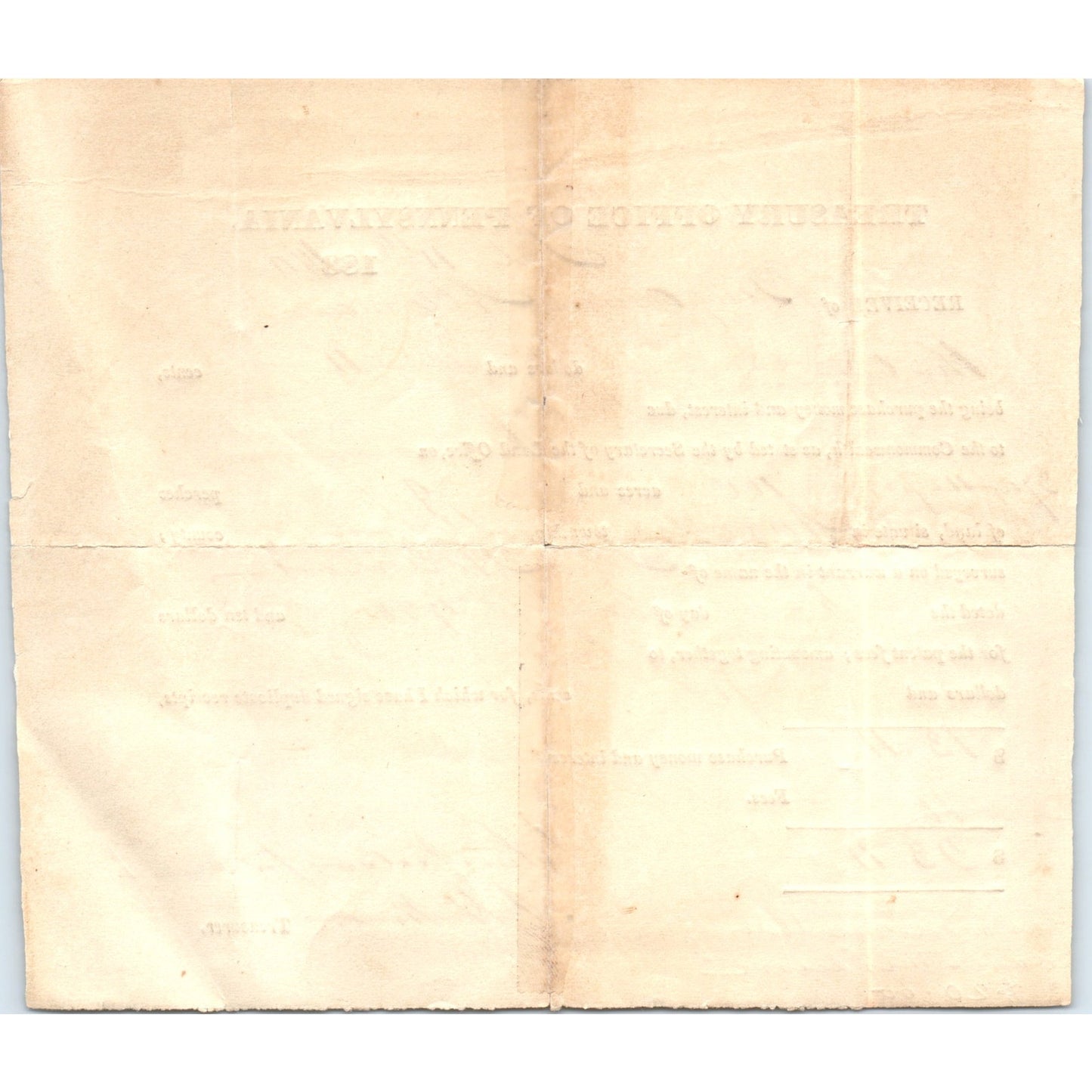 1830s Treasury Office of Pennsylvania Document John Nielson A.H. Mead D18