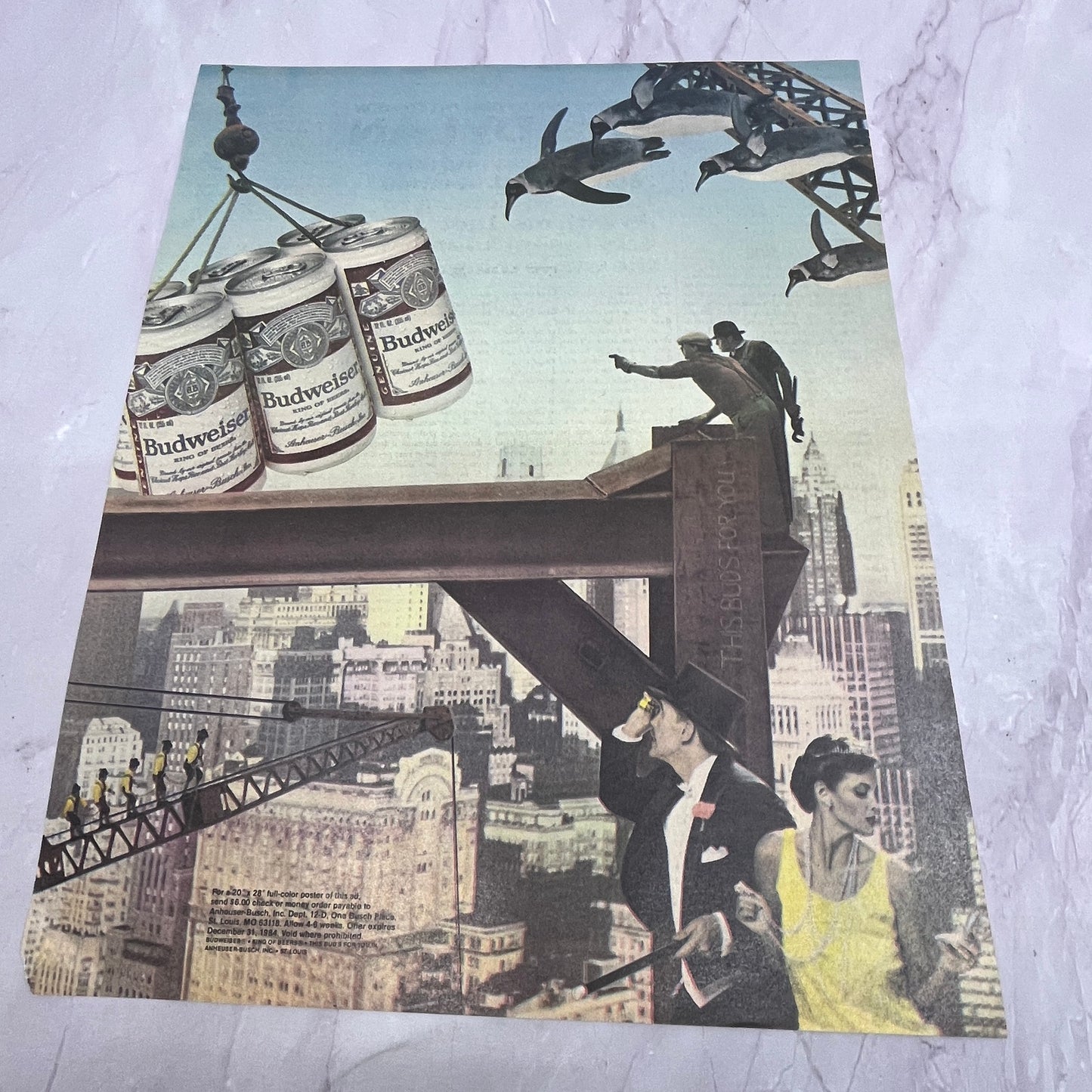 Budweiser Construction Workers Penguins 1984 Ad V14-7