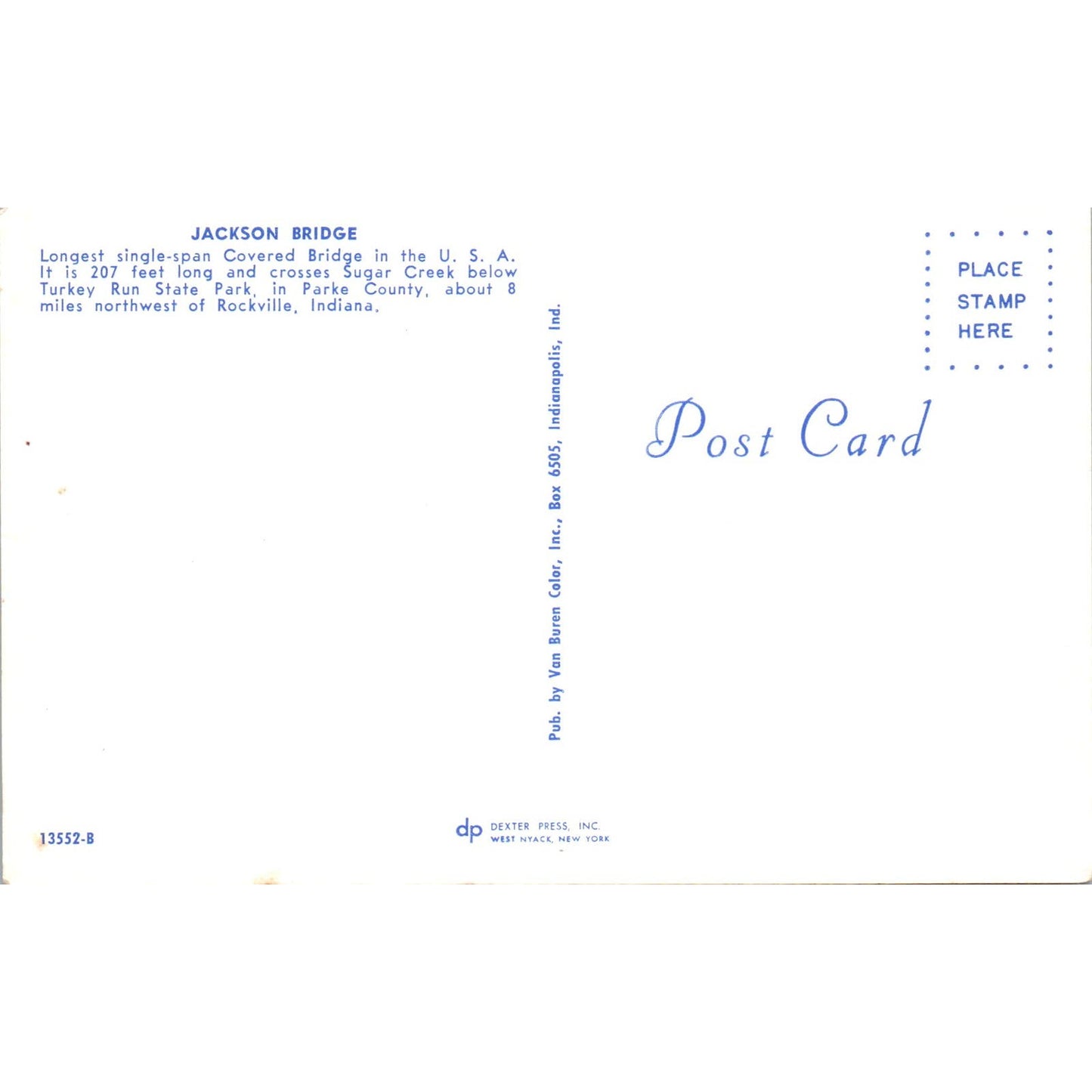 Jackson Bridge Parke County Rockville IN Vintage Covered Bridge Postcard PD1