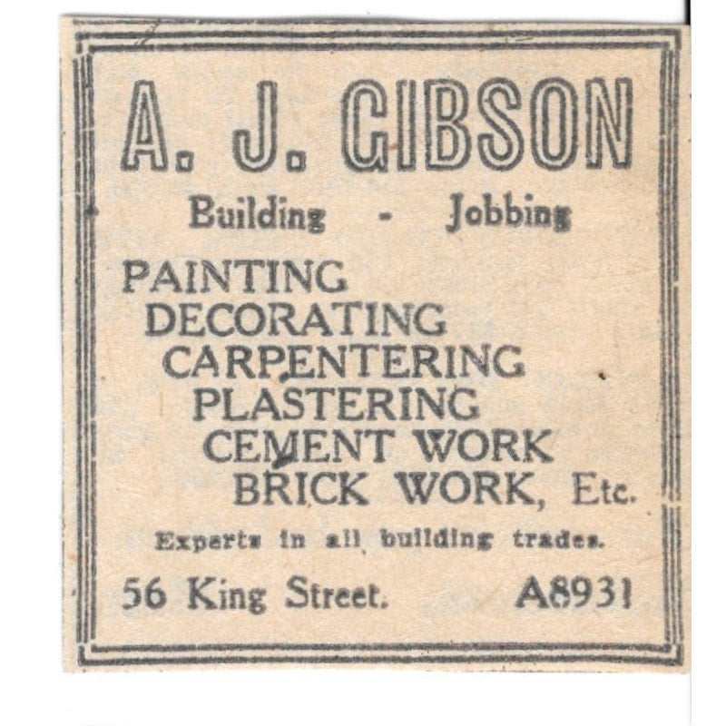 A.J. Gibson Building Jobbing 56 King Street Winnipeg 1920 Ad AG2-S3