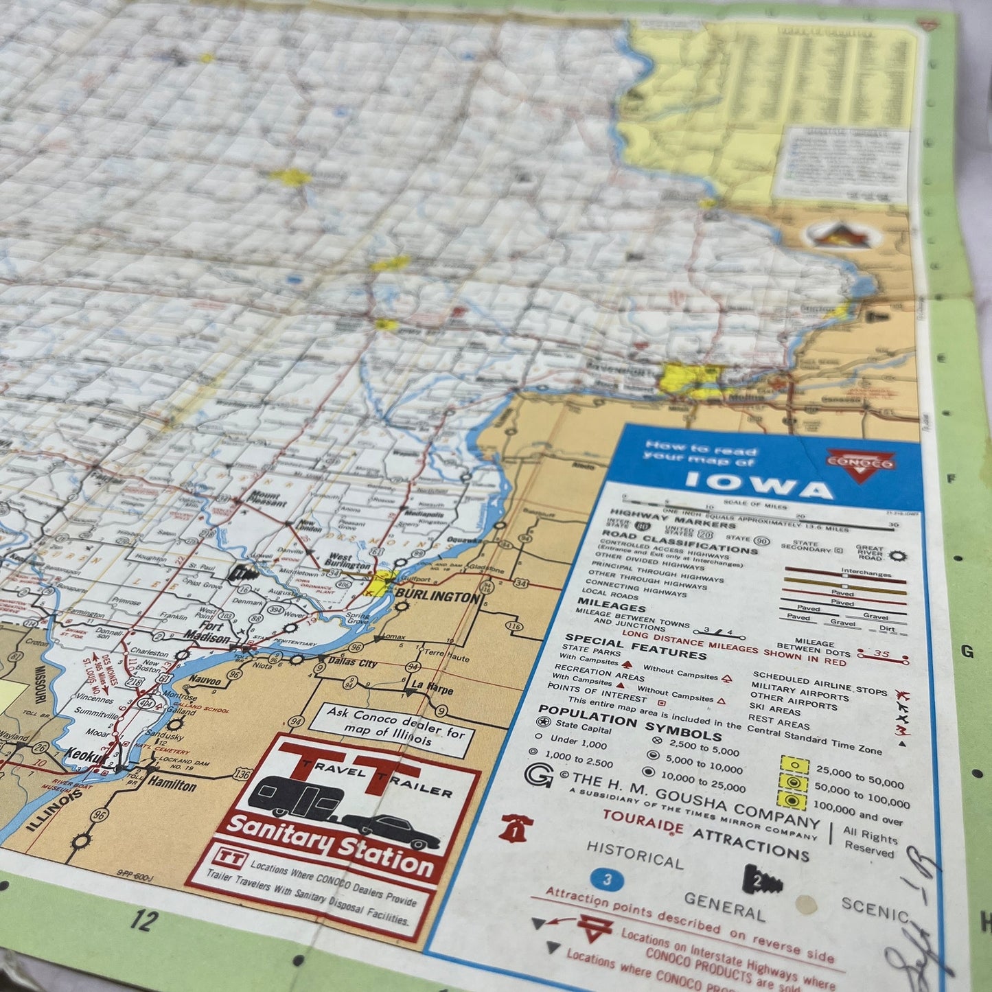 1966 Conoco Touraide Road Map of Iowa Fold Out Map TH2-MP2