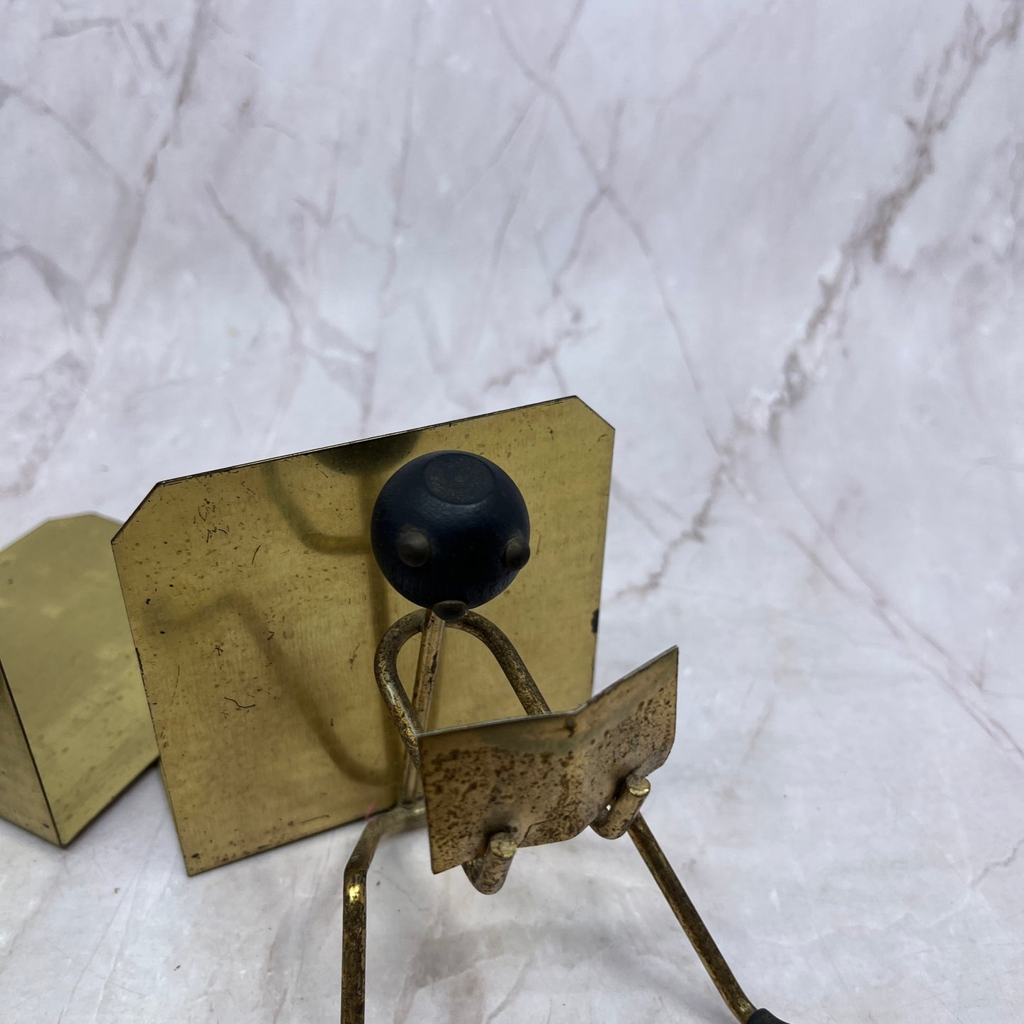 1950s MCM Modernist Brass and Wood Stick Figure Bookends Set of 2 TH9