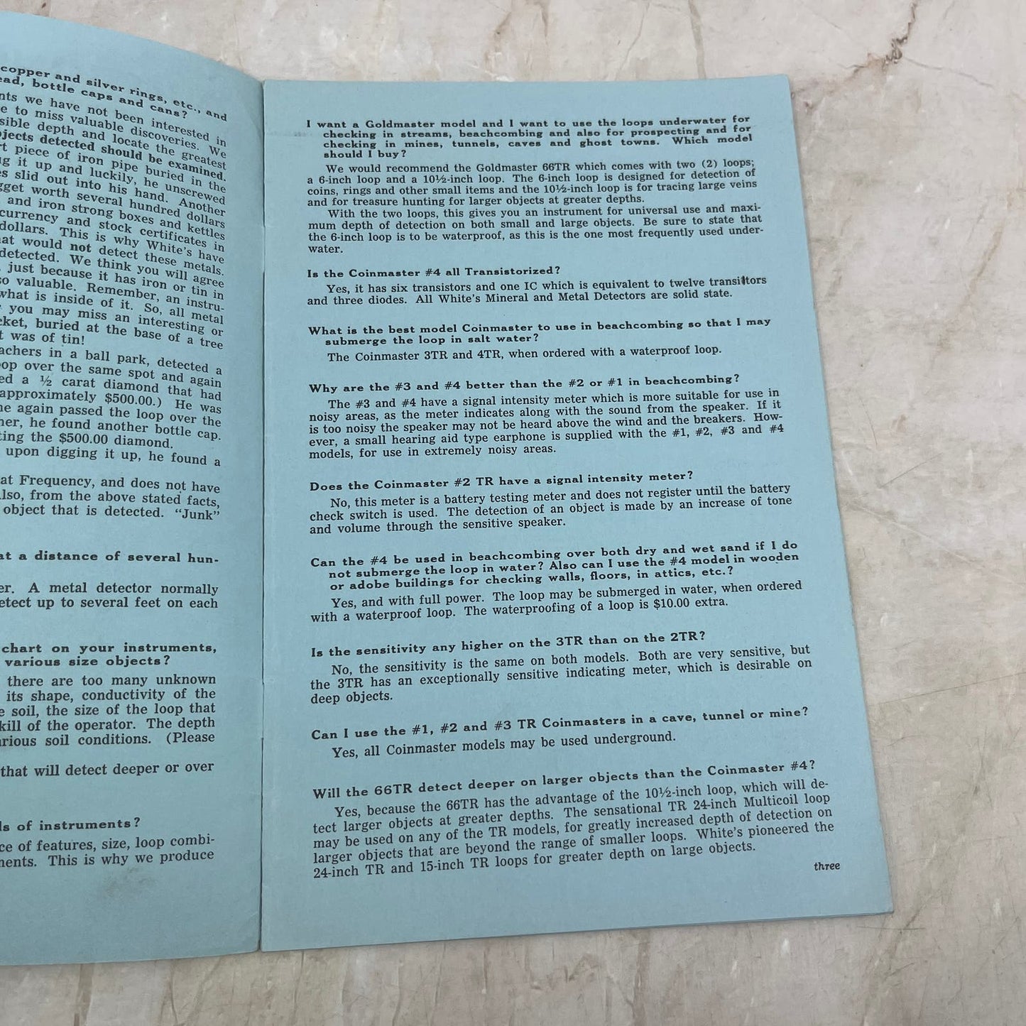 Vtg Treasure Sport Specialty Company Q&A Selecting a Metal Detector Leaflet M20