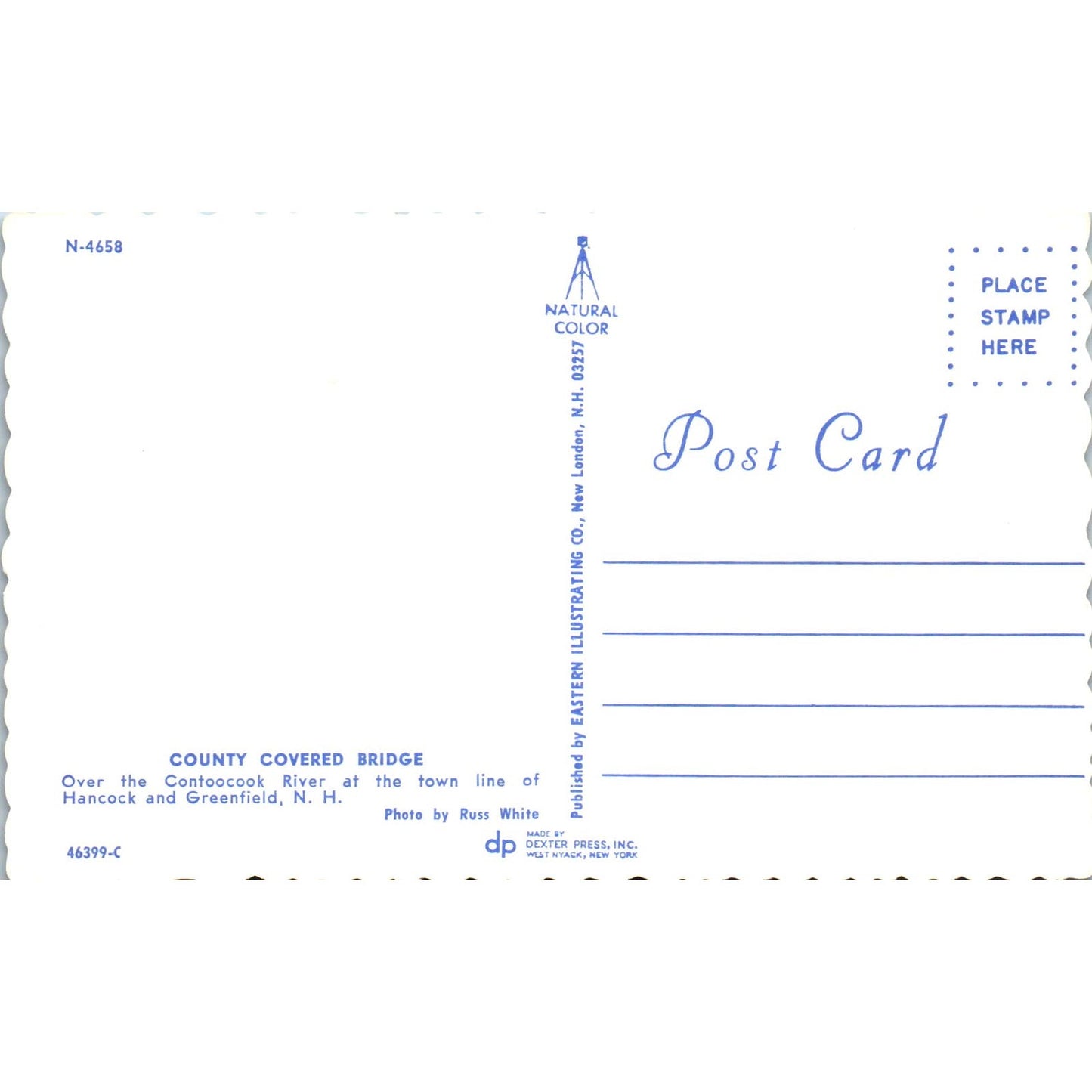 County Bridge Contoocook River Hancock Greenfield NH Covered Bridge Postcard PC3