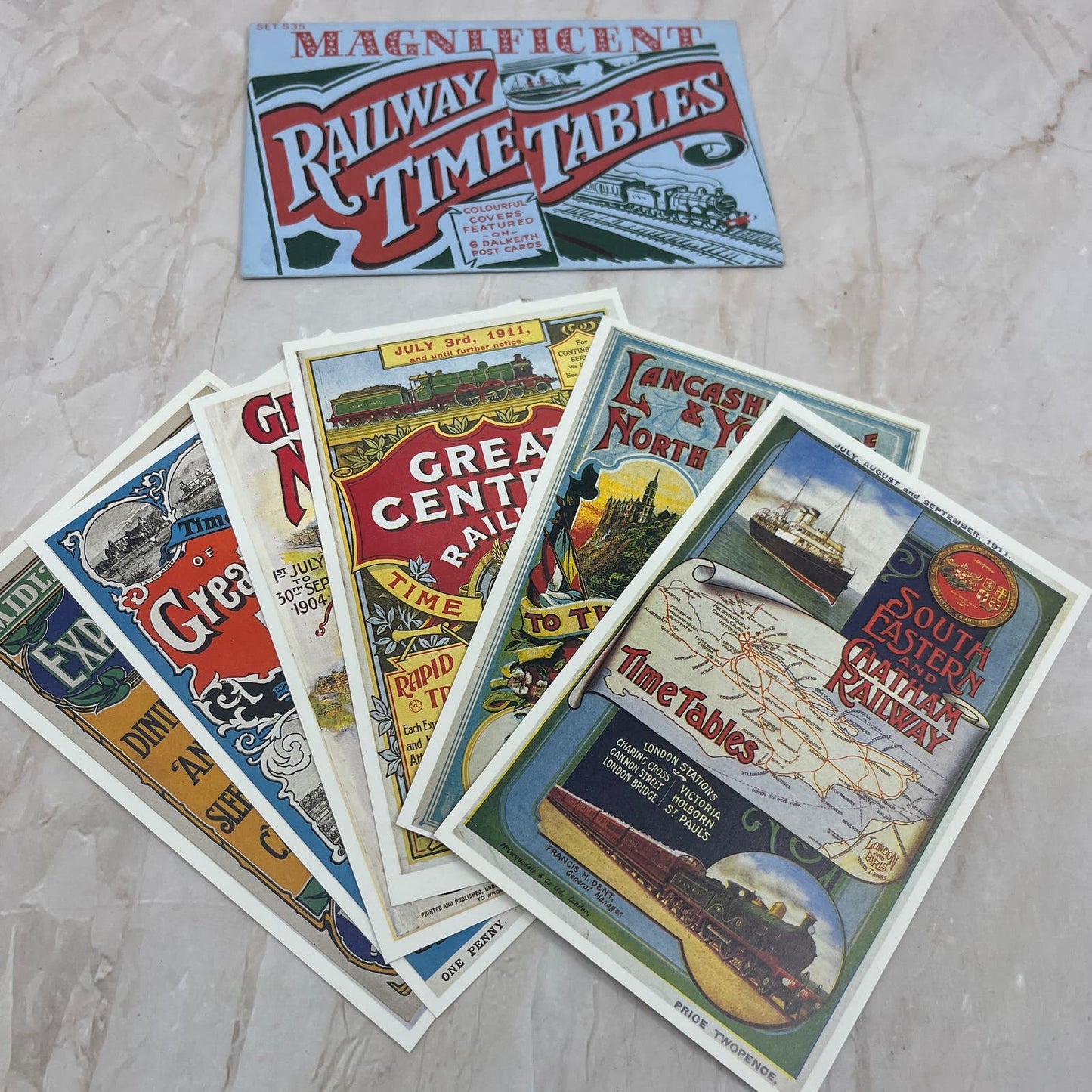 Magnificent Railway Timetables Vintage Souvenir Reproduction Postcards TI8-S2