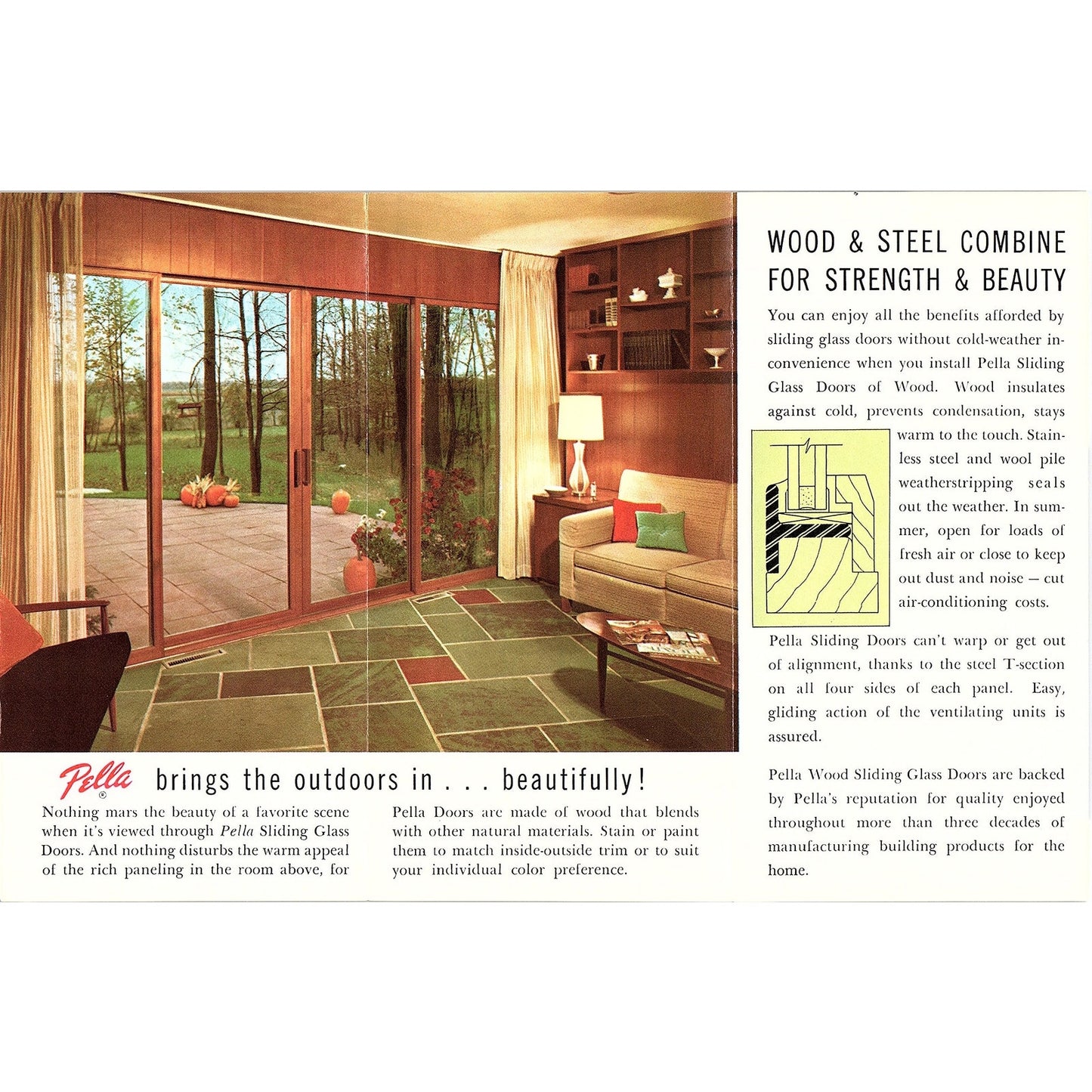 Pella Wood Sliding Glass Doors Vintage Brochure AG5-H3