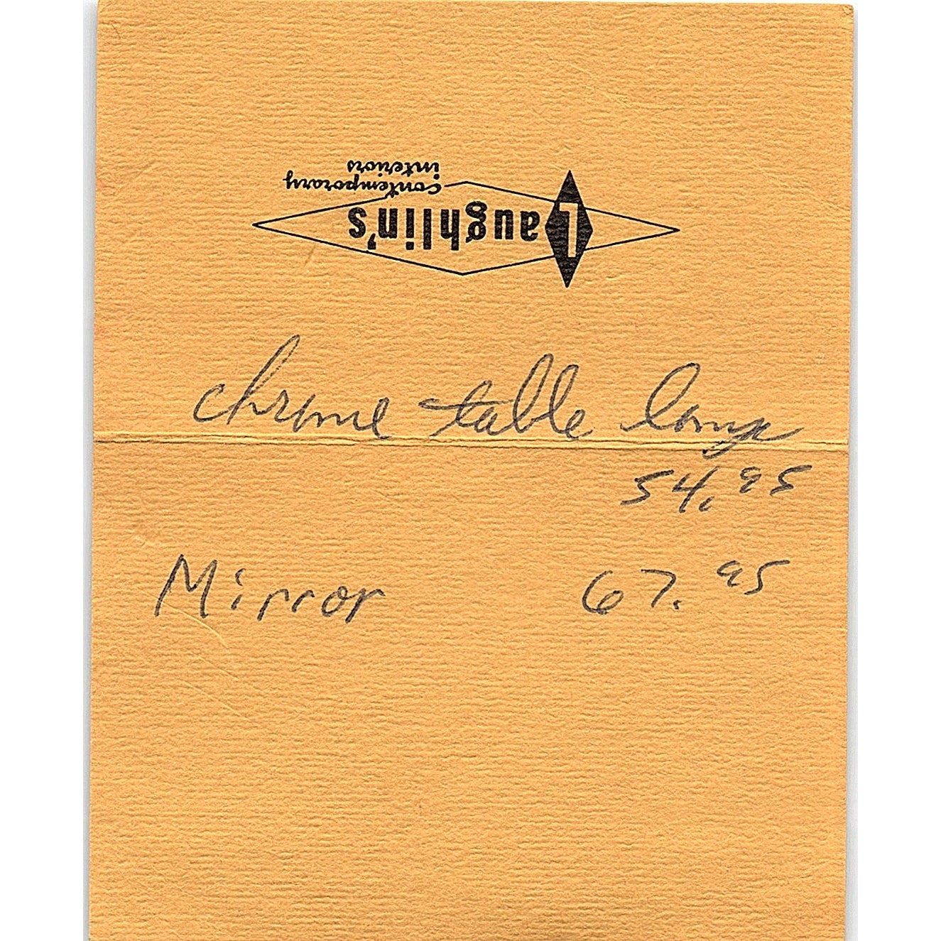 Jerry Baca Laughlin's Contemporary Interiors Houston Vtg Business Card TH2-B2