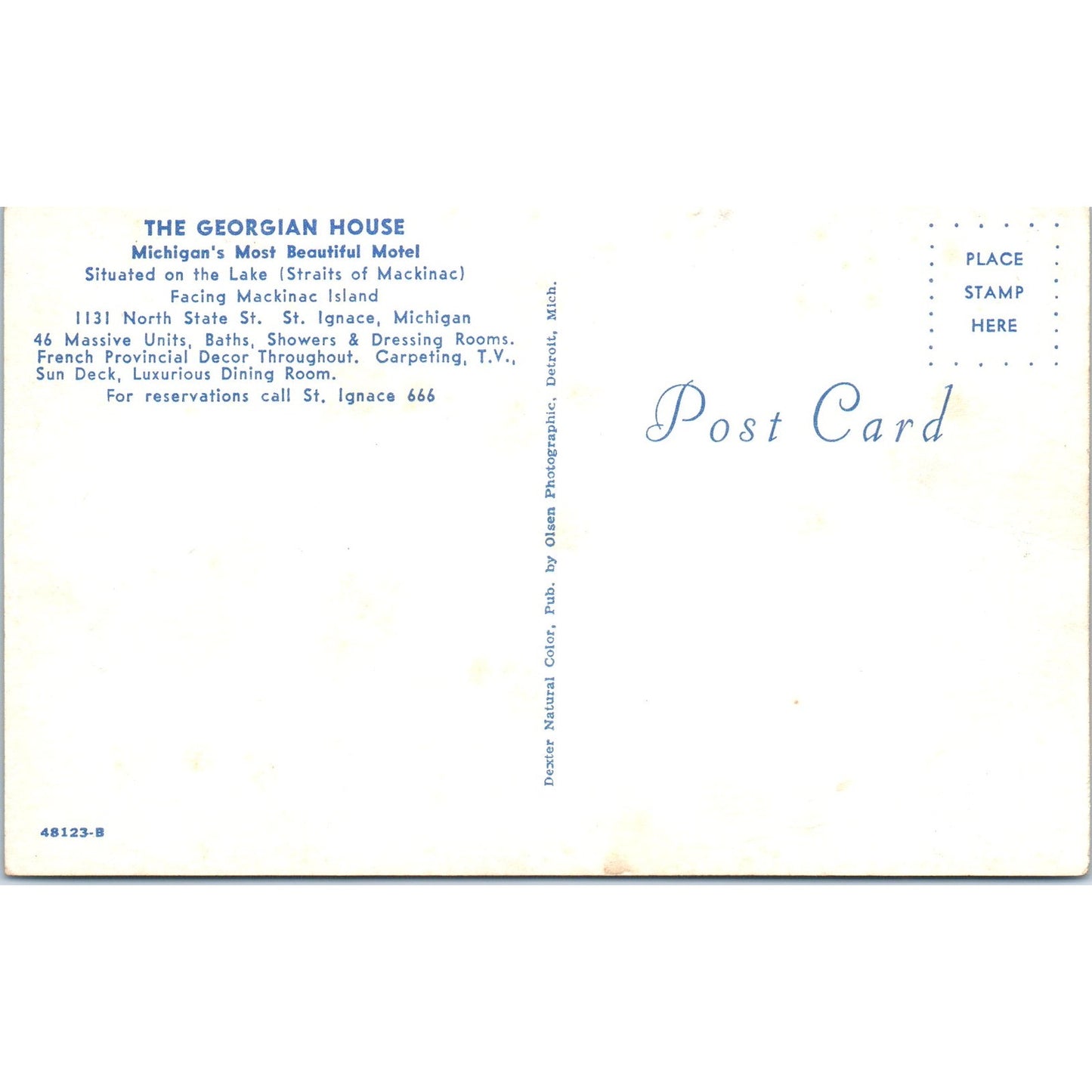 The Georgian House Hotel St. Ignace Michigan Postcard Vintage Postcard PD10