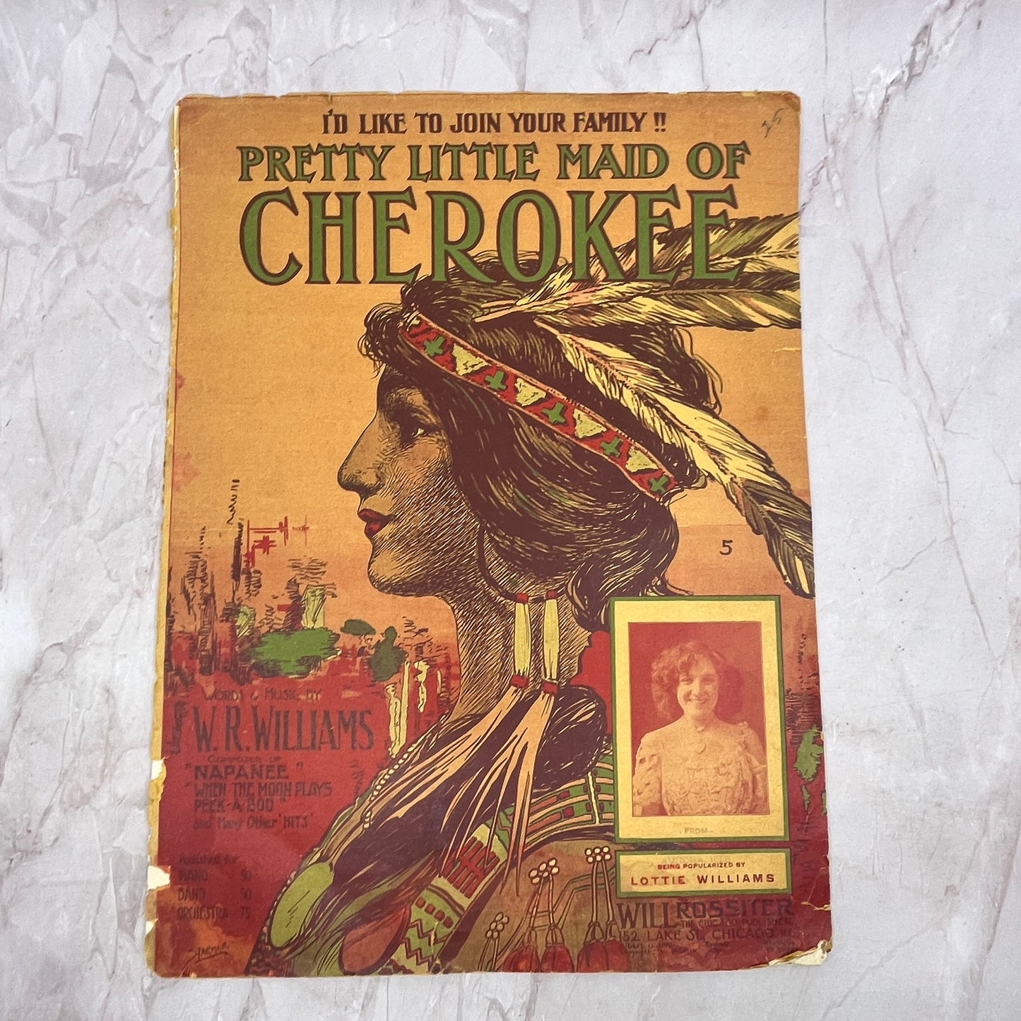 1909 Pretty Little Maid of Cherokee W.R Williams Lottie Williams Sheet Music Ti5