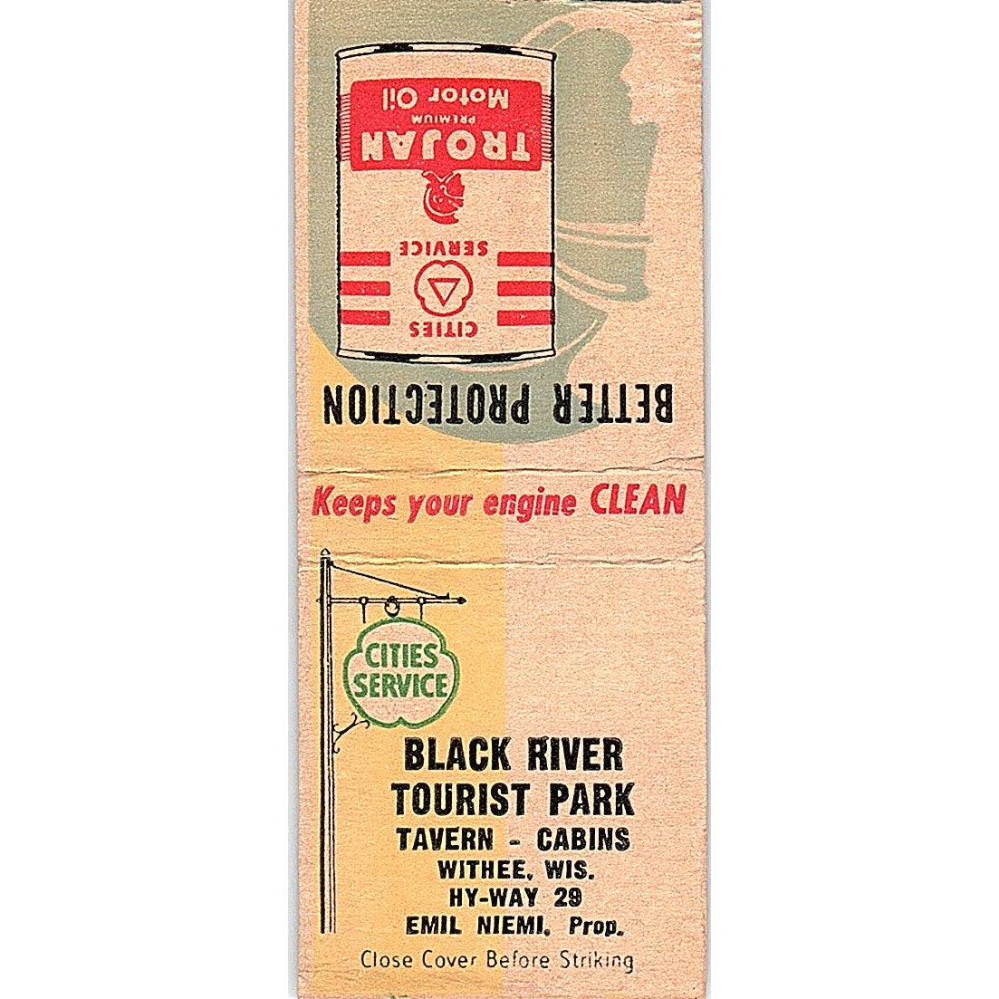 Black River Tourist Park Withee WI Emil Niemi Vintage Matchbook Cover SC7-Y6
