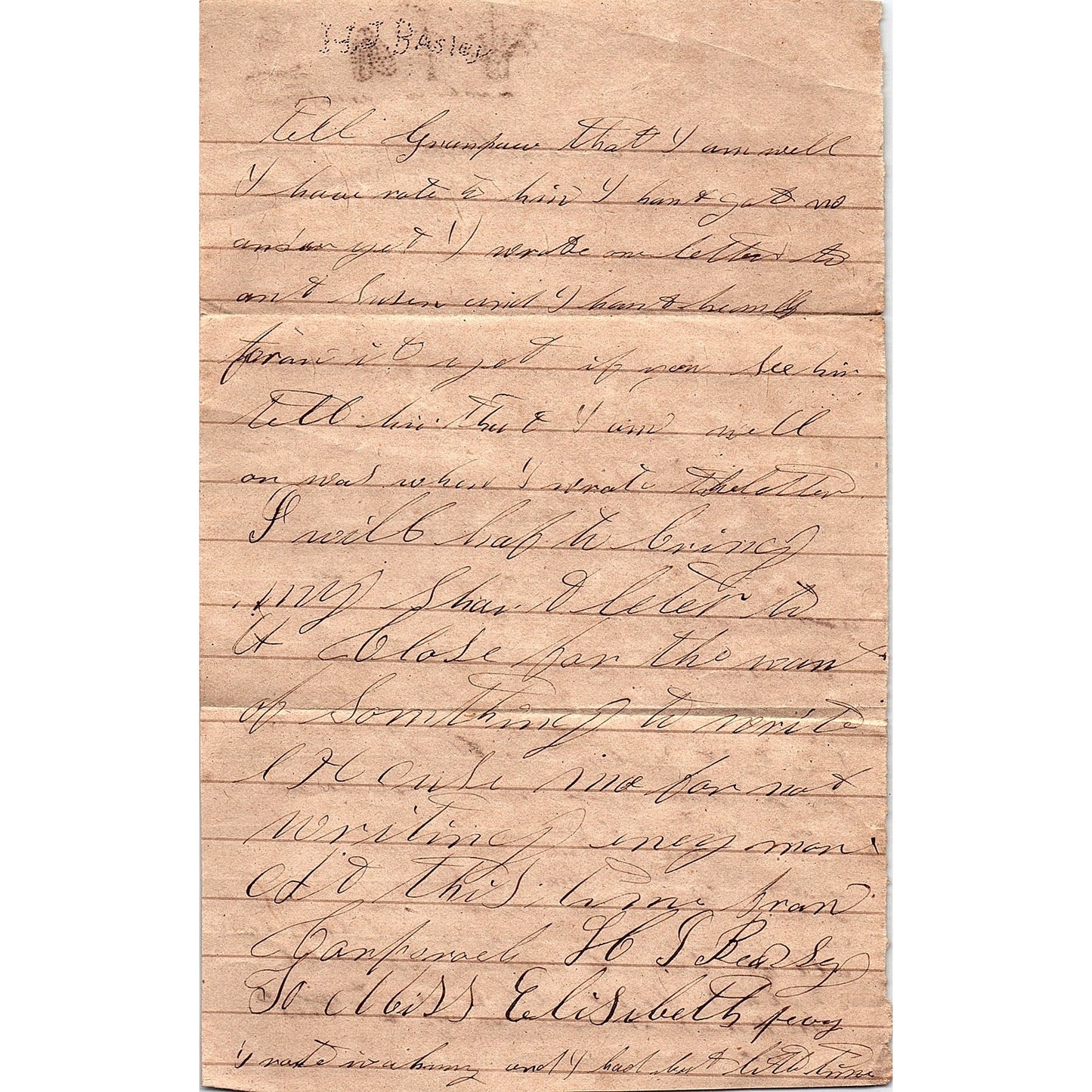 Antique Handwritten Letter H.J. Basley Elisabeth Pevey AF9-M3