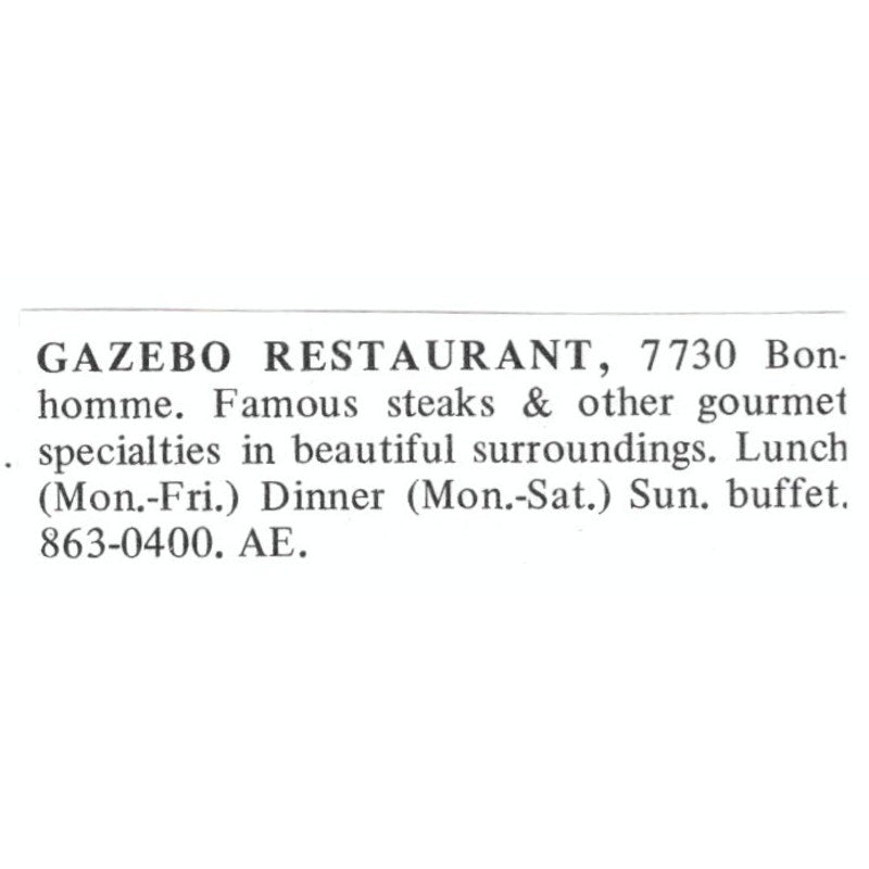 Gazebo Restaurant Bonhomme St. Louis 1971 Magazine Ad AD8-O1
