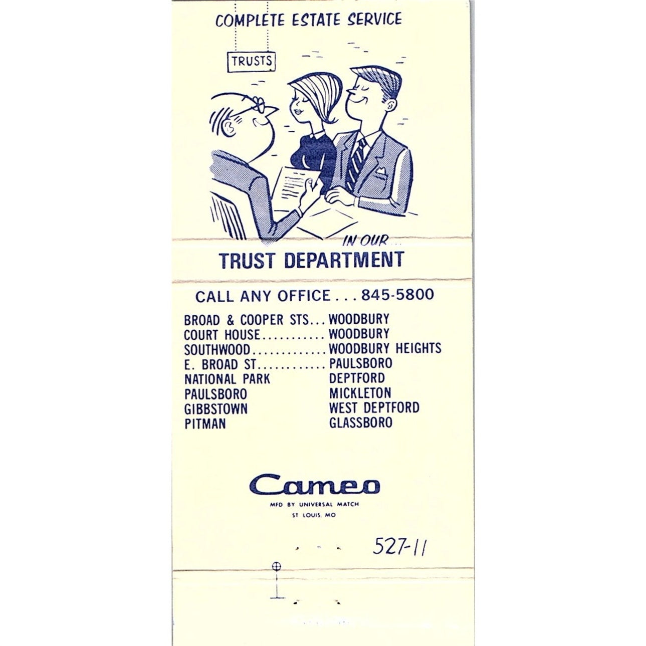 National Bank and Trust Company of Gloucester County Vintage Matchbook TB6-MB2-8