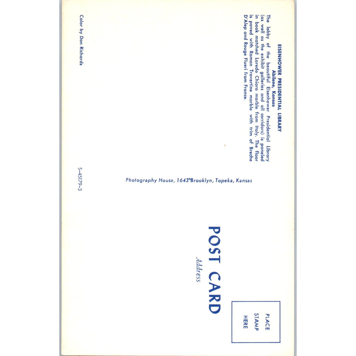 Eisenhower Presidential Library Abilene Kansas Vintage Postcard PC16