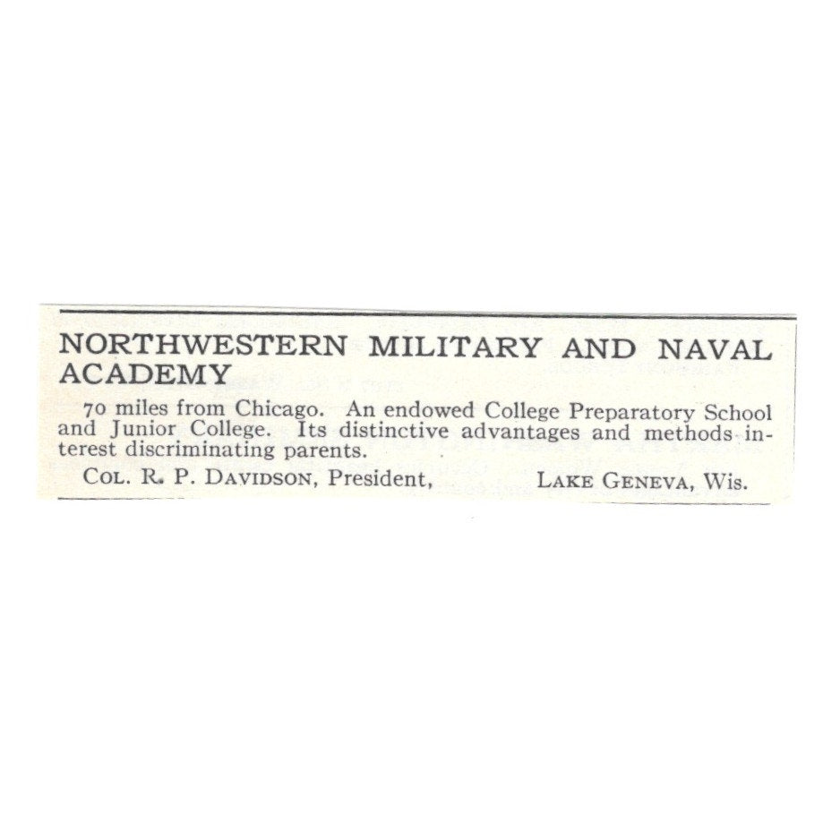 Northwestern Military & Naval Academy R.P. Davidson Lake Geneva 1924 Ad AD8-O9