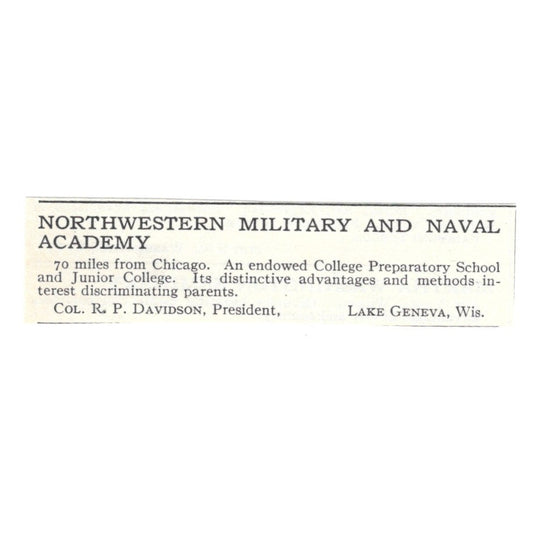 Northwestern Military & Naval Academy R.P. Davidson Lake Geneva 1924 Ad AD8-O9