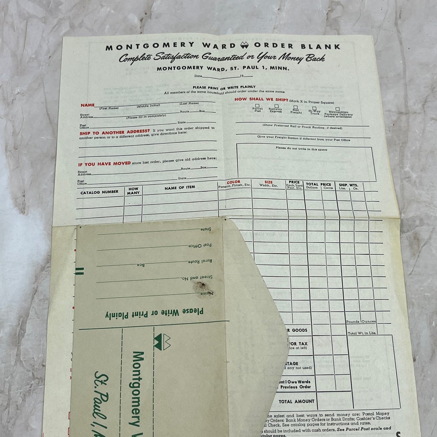 Vintage Montgomery Ward Order Blank St. Paul Minnesota AE3