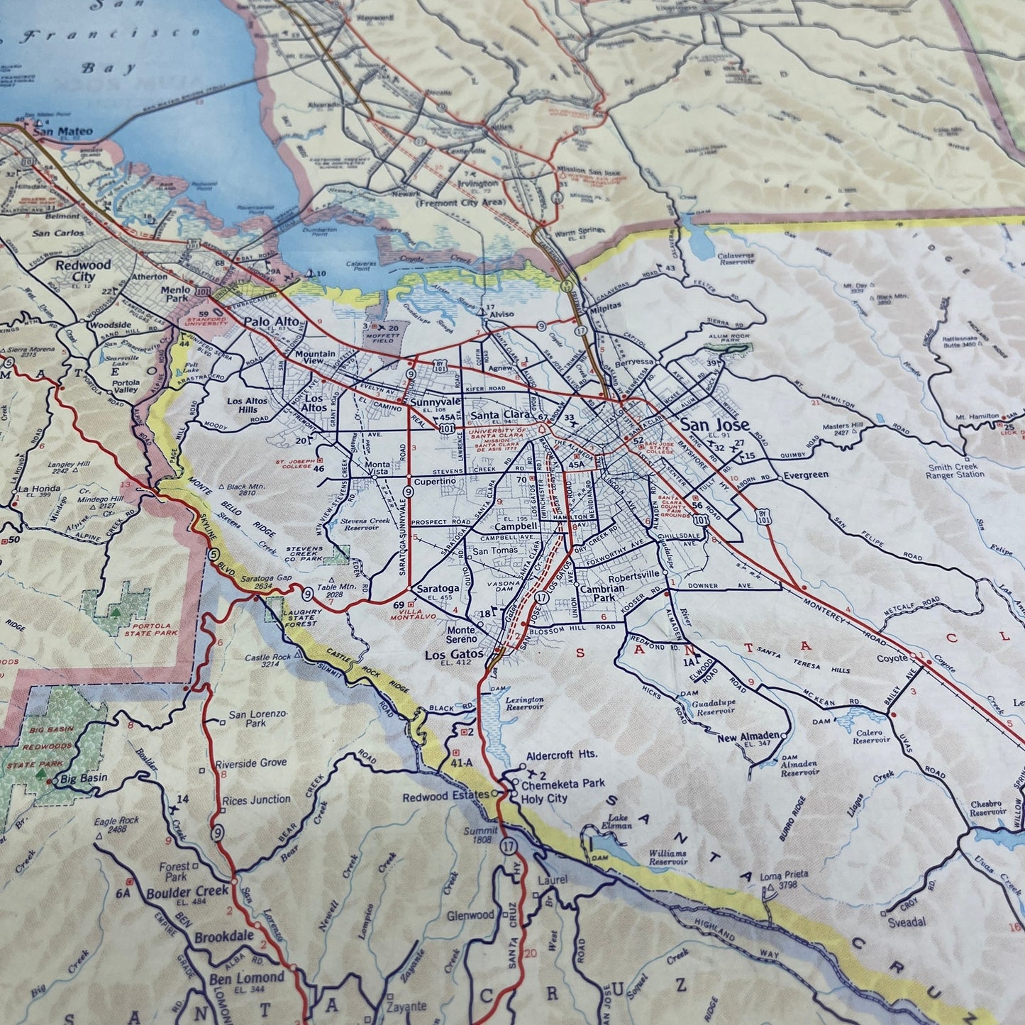 1958 Map of San Jose and Santa Clara County CA Fold Out Travel Map TC5-LP1
