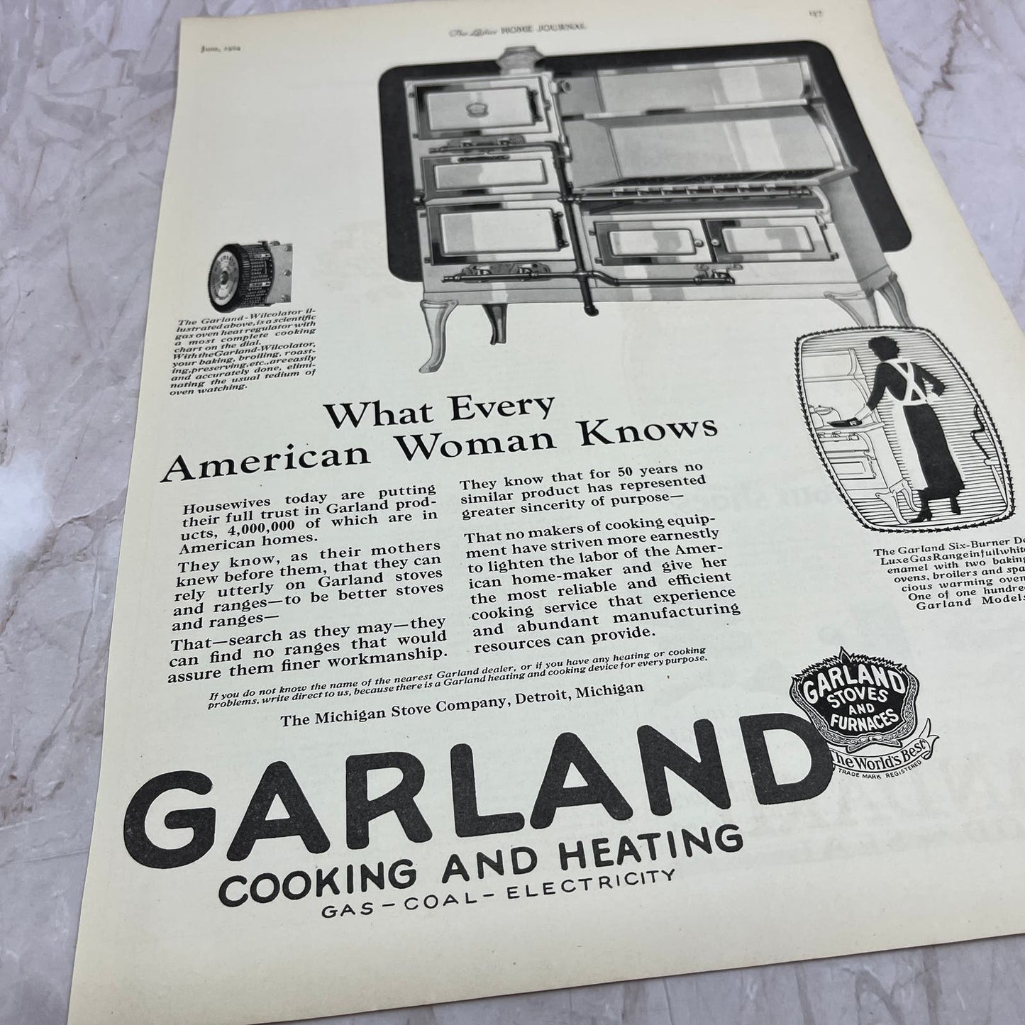 Garland Cooking and Heating Stoves and Furnaces 1924 Magazine Ad FL6-11