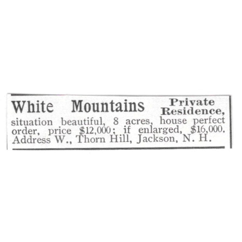 White Mountains Private Residence W. Thorn Hill Jackson NH 1903 Ad AF8-S45
