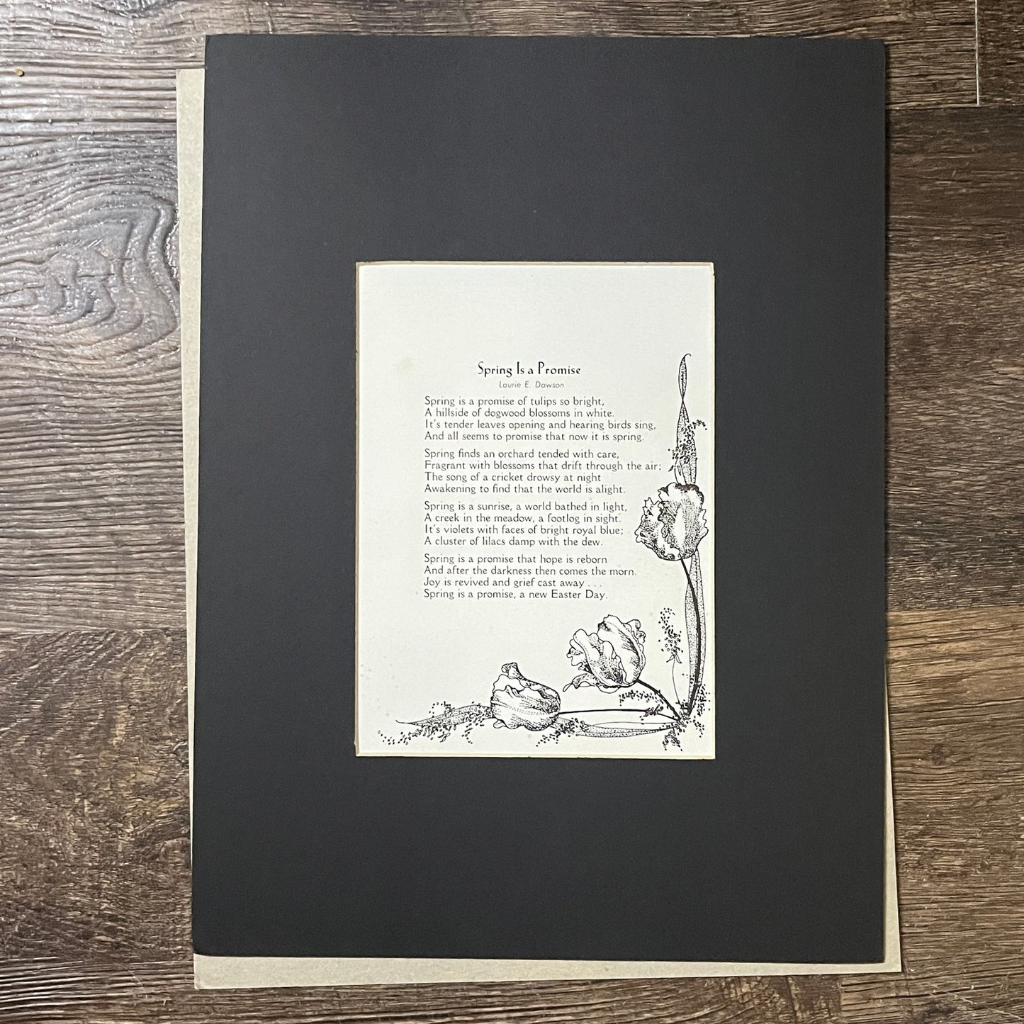 Spring is a Promise Laurie E Dawson Poem Vintage Matted Print 9.5x13 V10