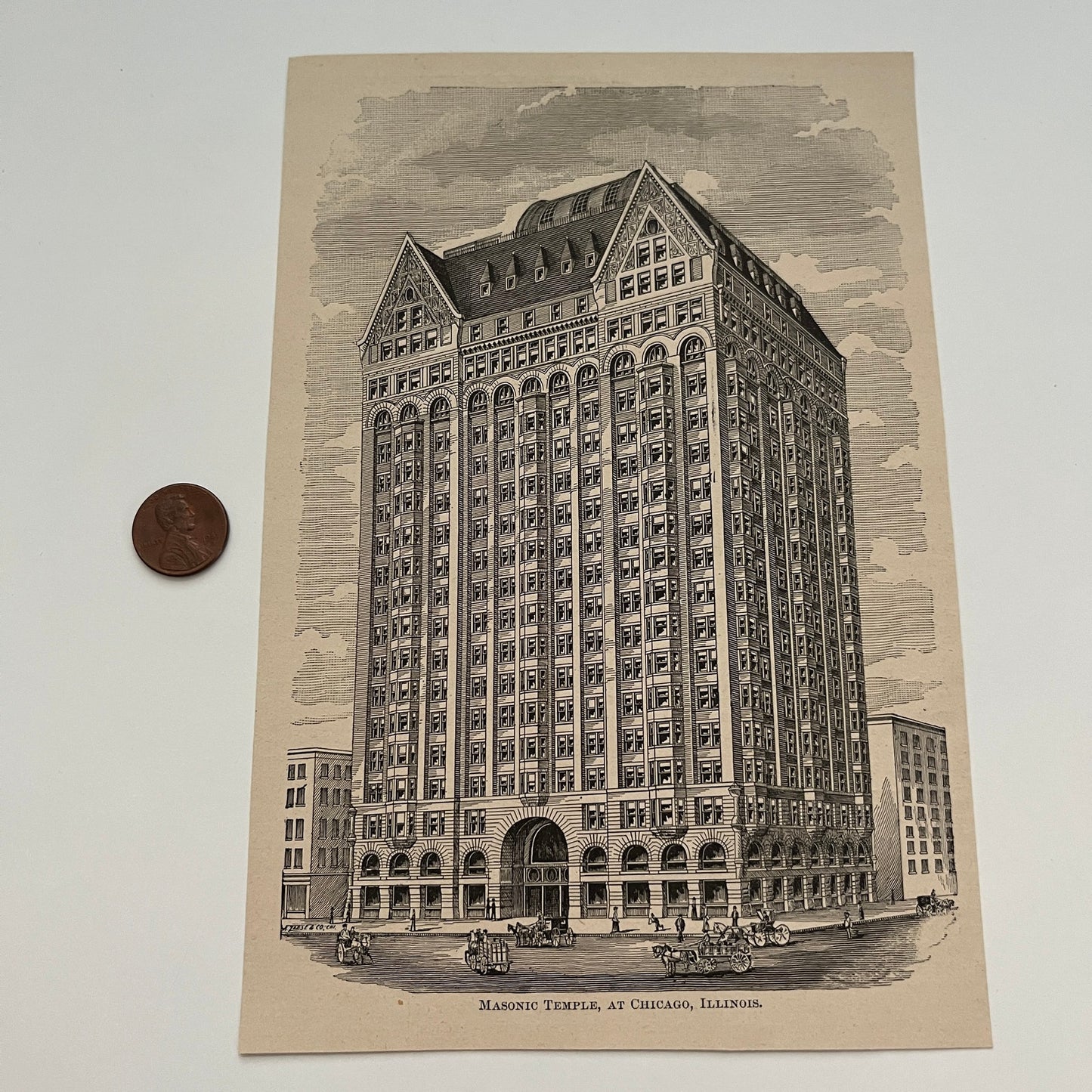Masonic Temple, At Chicago, Illinois 1894 Art Engraving SAG4-8