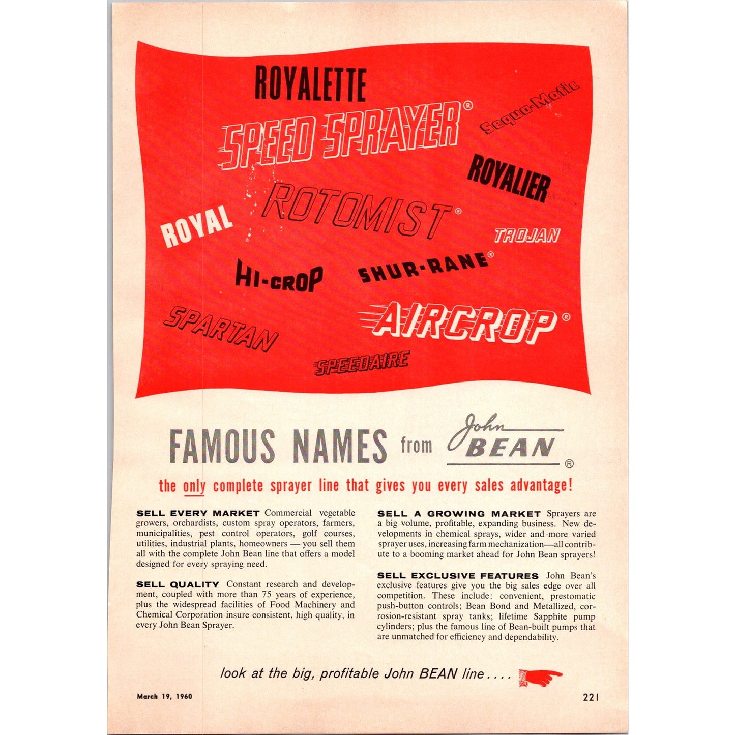 1960 John Bean Progressive Sprayer Lansing Orlando San Jose 2 Page Ad I16