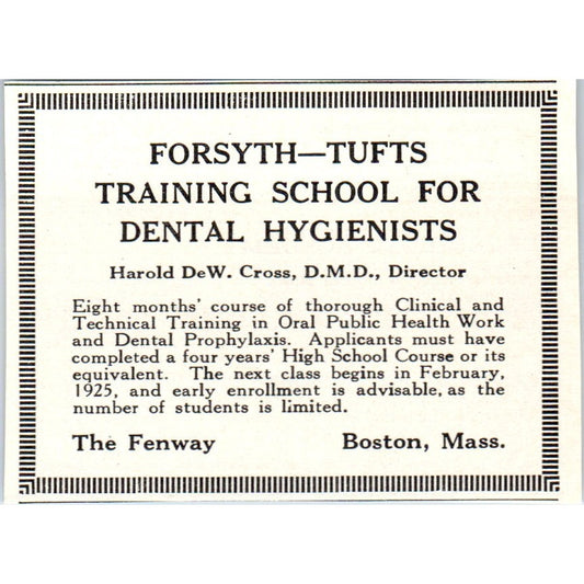 Forsyth-Tufts Dental Hygienists School Harold DeW. Cross Boston 1924 Ad AF2-A1