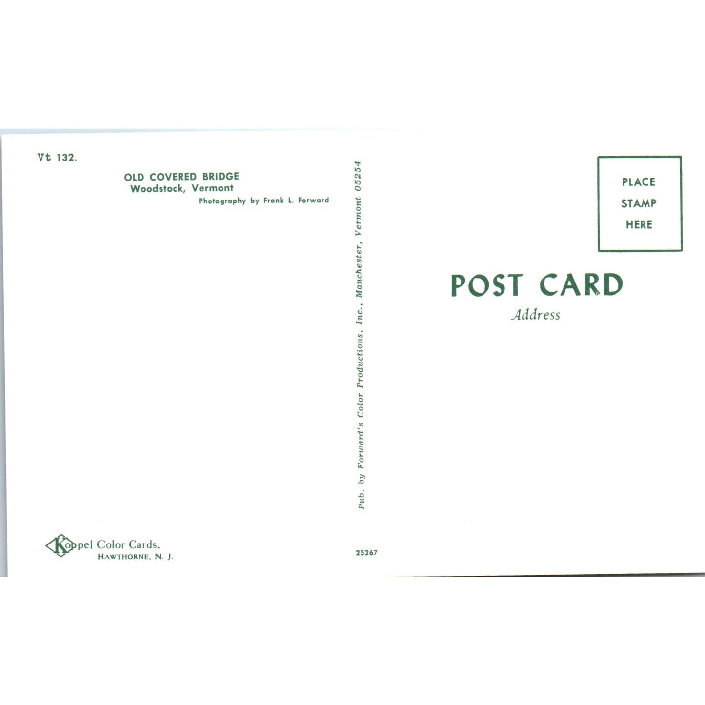 Old Covered Bridge in Woodstock Vermont Covered Bridge Postcard PC4