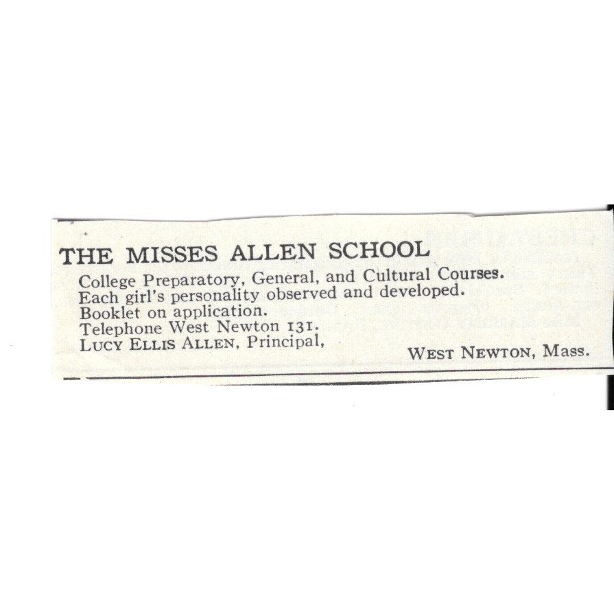 The Misses Allen School West Newton MA Lucy Ellis Allen c1920 Harper's Ad AG4-S9
