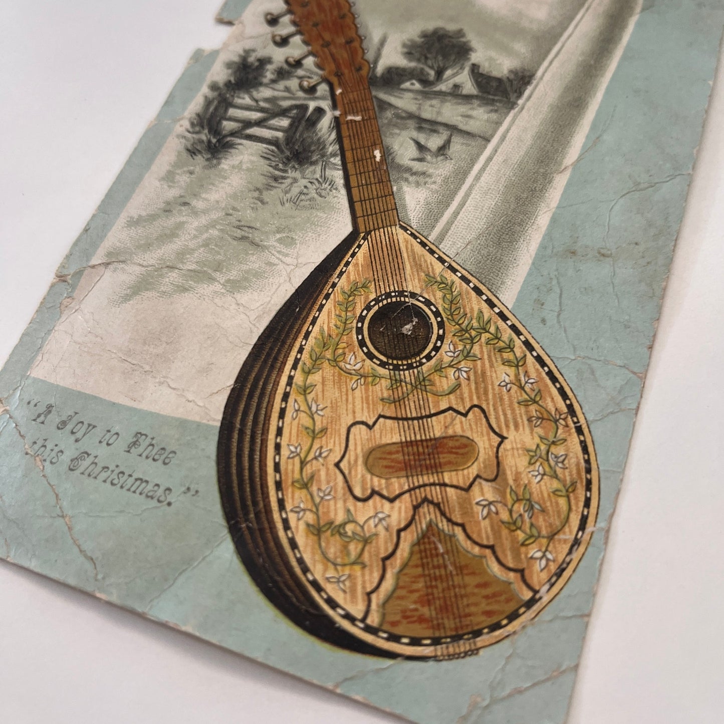 A Joy To Thee This Christmas Mandolin Lute 1880s Victorian Trade Card AG8-H4