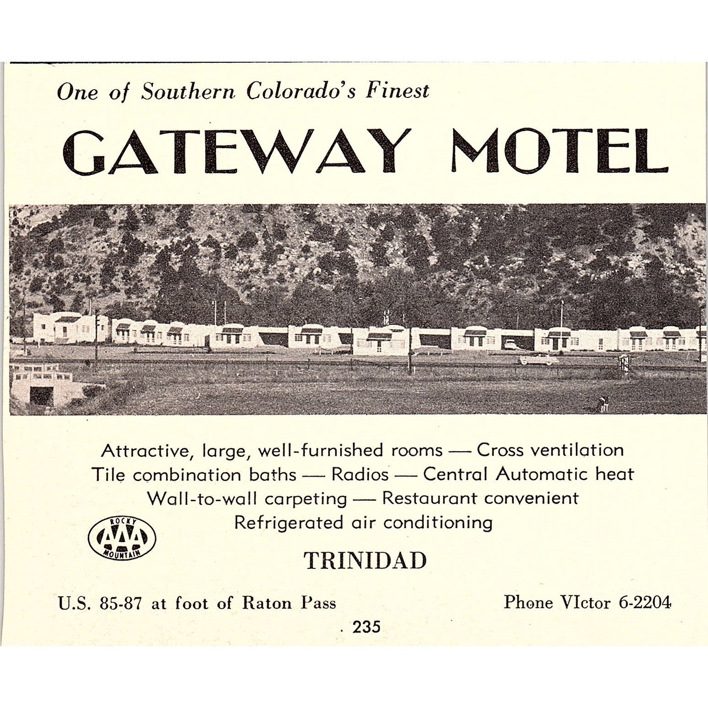 Gateway Motel, Trinidad CO 1958 Ad AG1-H6