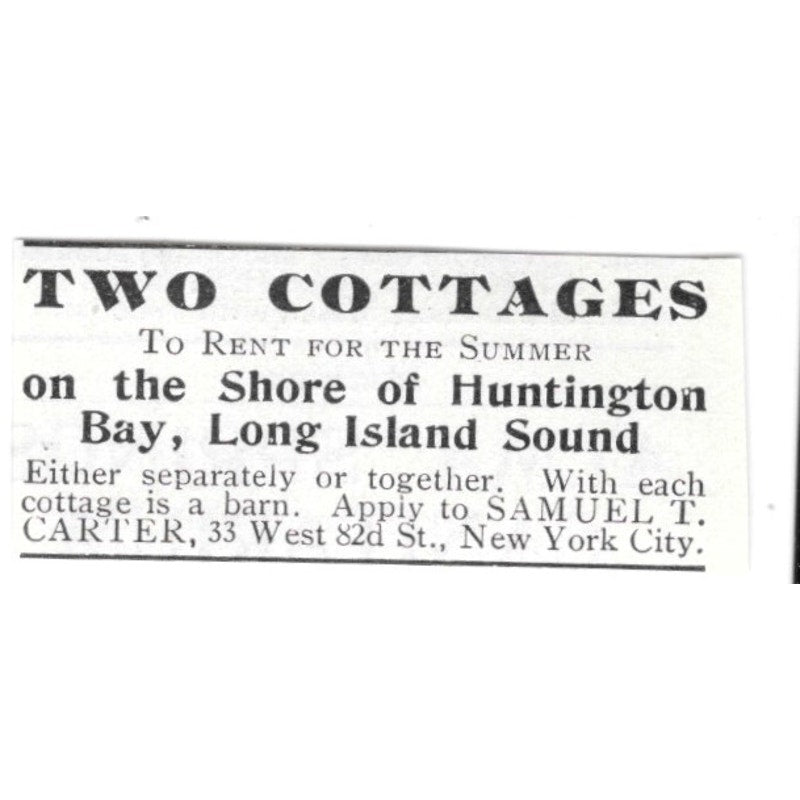 Huntington Bay Cottages Long Island Sound Samuel T. Carter NY 1903 Ad AF8-S36
