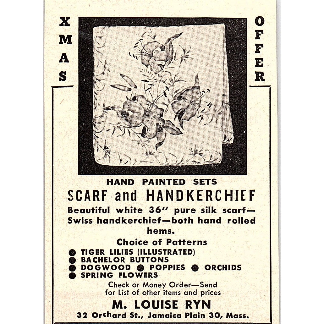 M. Louise Ryn Scarf & Handkerchief Boston MA 1952 Yankee Magazine Ad SAG5-M3