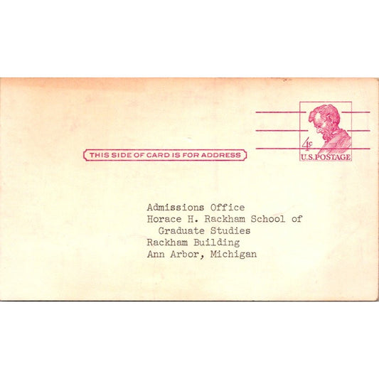 Horace H. Rackham School of Graduate Studies Ann Arbor Postal Card AI9-M26
