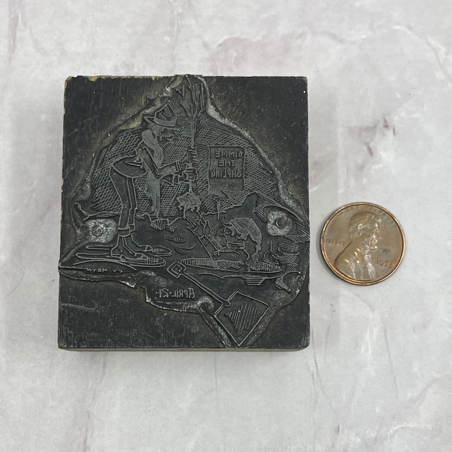 Cy Meyn Political Cartoon Arbor Day Vintage Letterpress Printers Block Plate SB7