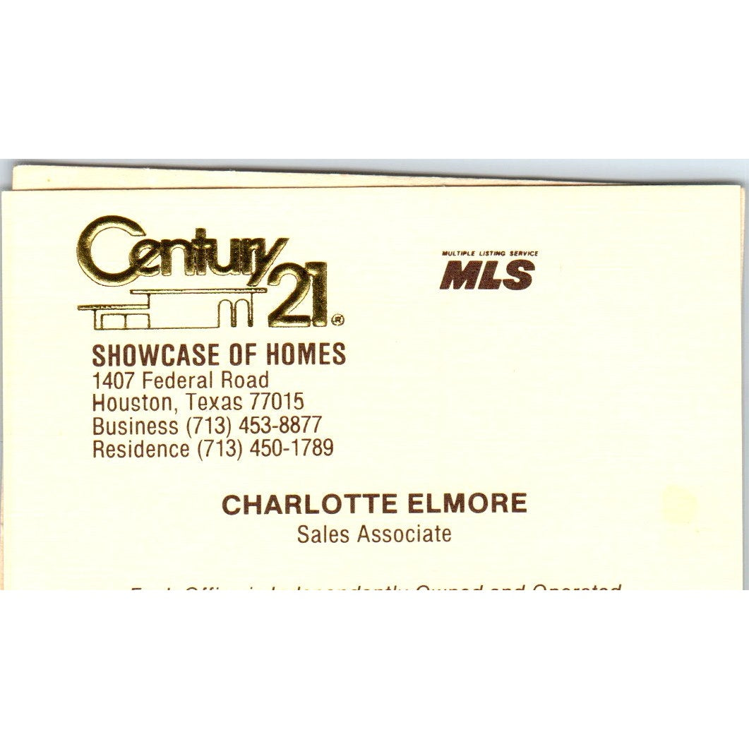 Charlotte Elmore Showcase Homes Century 21 Realty Houston Business Card SD4-B5