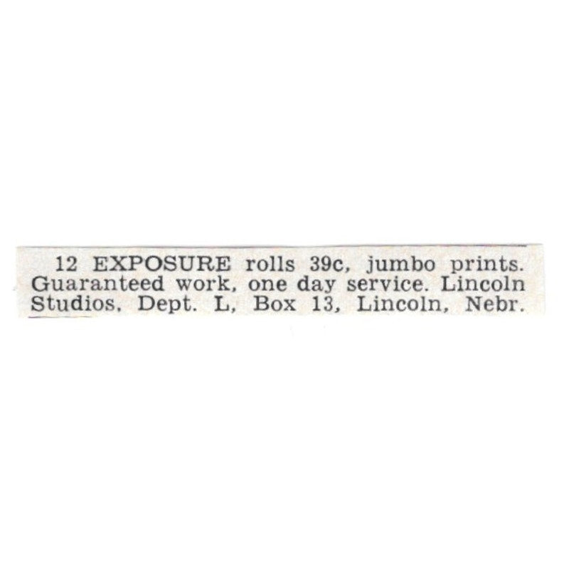 12 Exposure Rolls - Lincoln Studios, Lincoln NE 1955 Ad AG1-S9