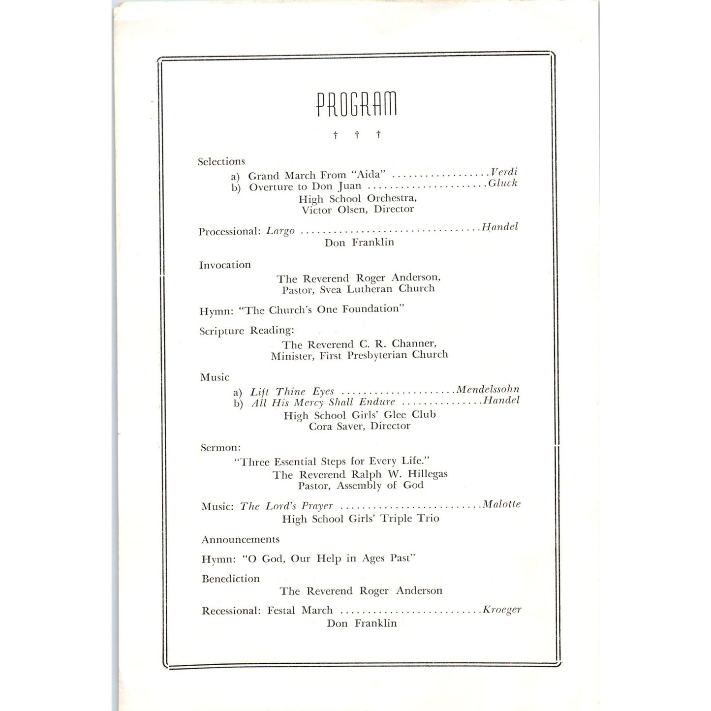 1955 Willmar High School Baccalaureate Services Program Willmar MN TH9-SX1