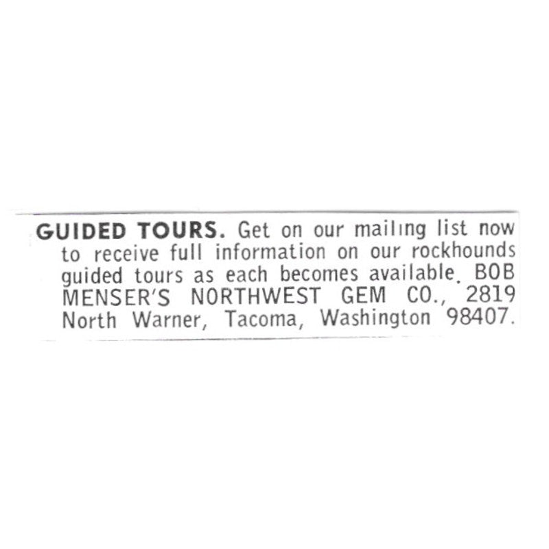 Menser's Northwest Gem Co Guided Tours Tacoma WA 1972 Ad AF8-S8