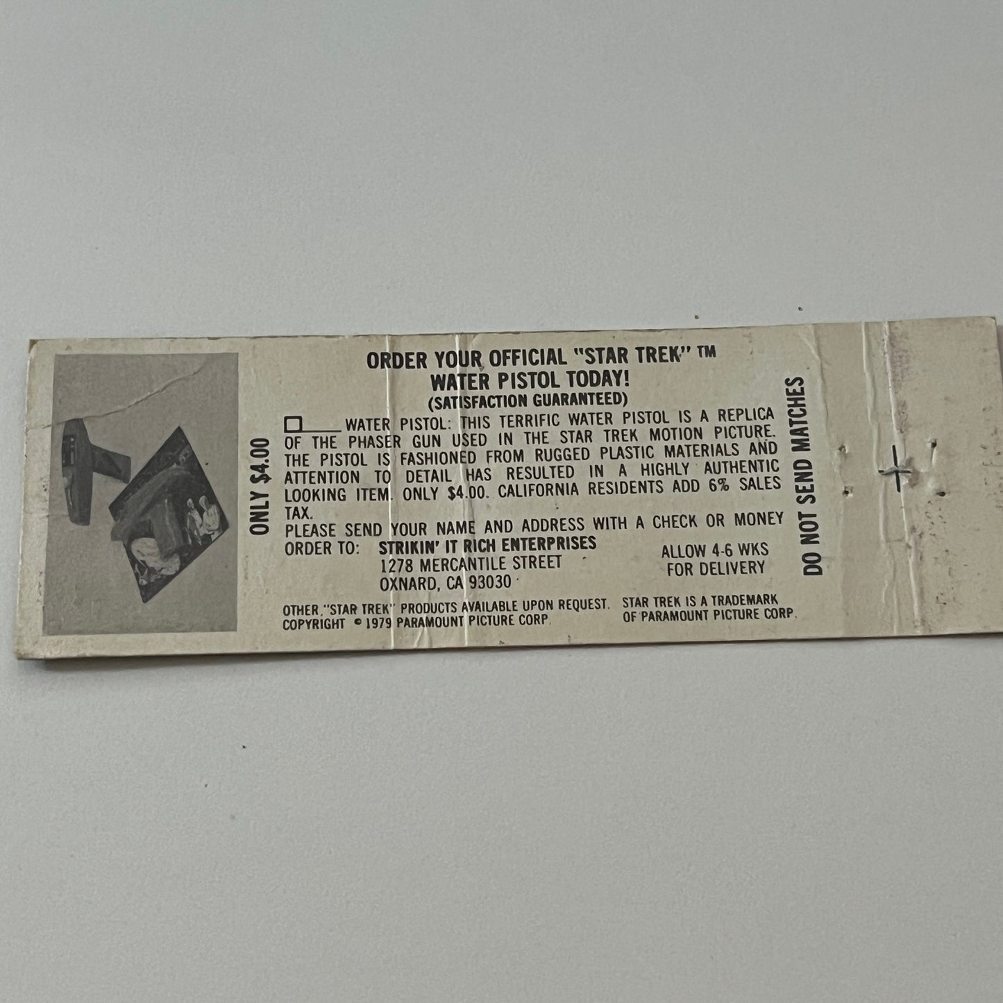 Star Trek The Motion Picture Souvenir Vintage Matchbook Cover TB6-MB2-6