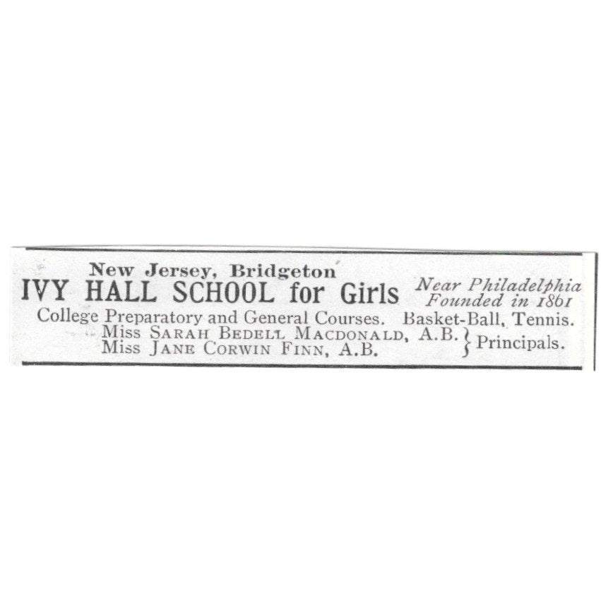 Ivy Hall School Sarah Bedell MacDonald Jane Corwin Finn NJ 1903 Ad AG3-S15
