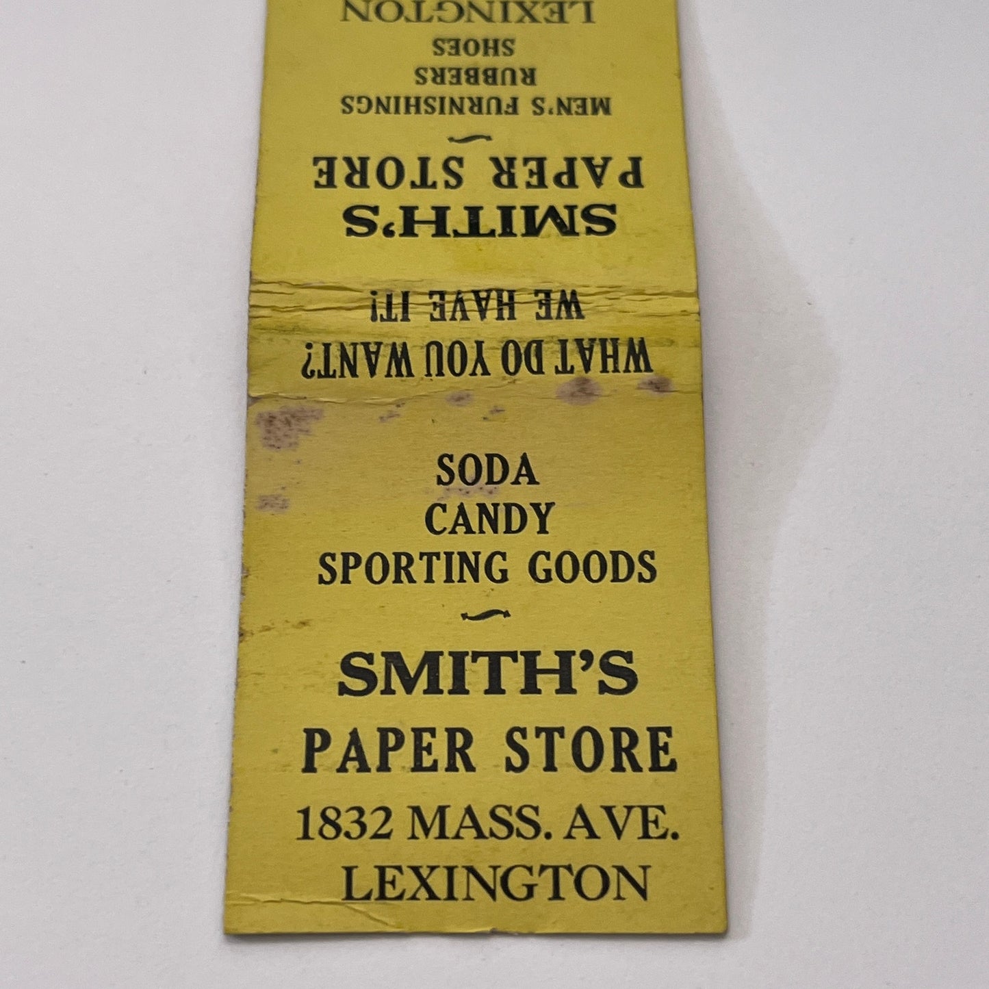 Smith's Paper Store 1832 Mass Ave. Lexington Vintage Matchbook Cover TB8-MB-11