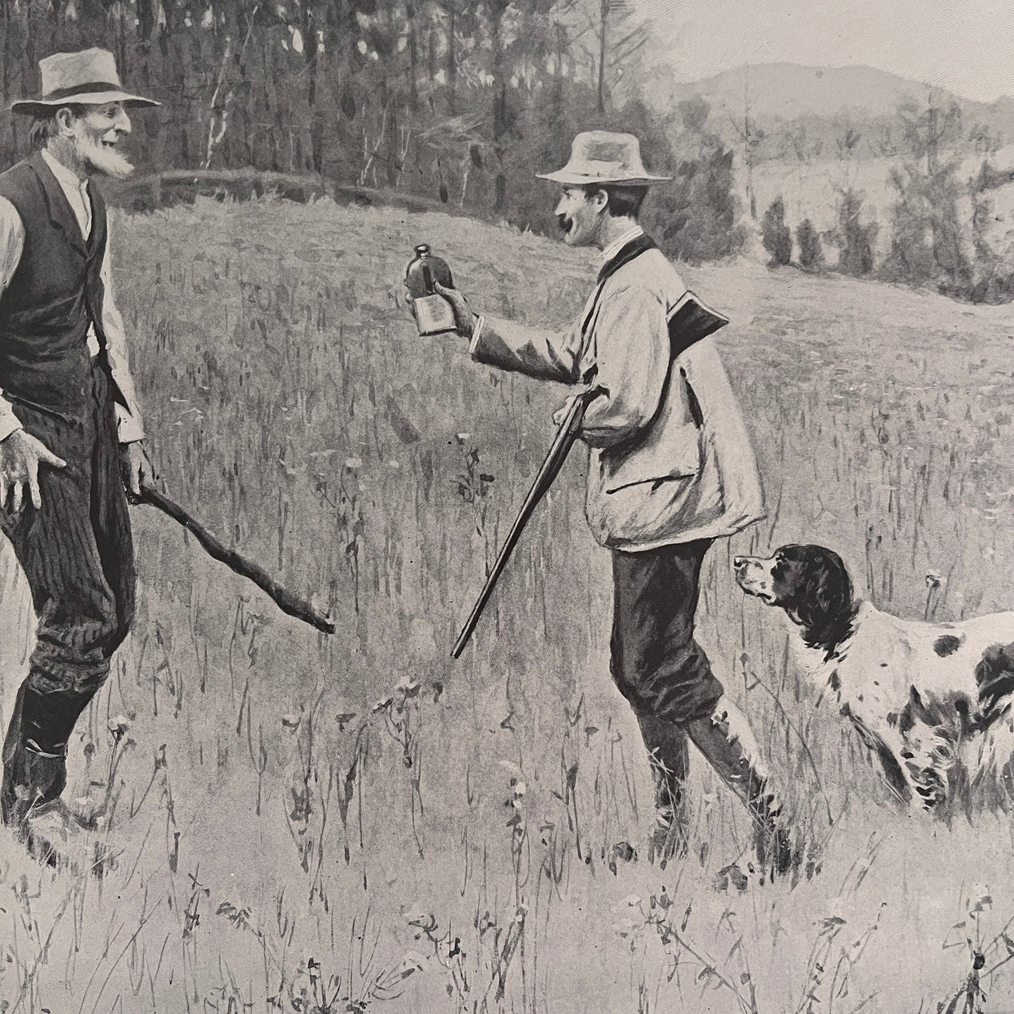 The Conciliator - Hunting Scene - Original 1904 A.B. Frost Art Print V26-4